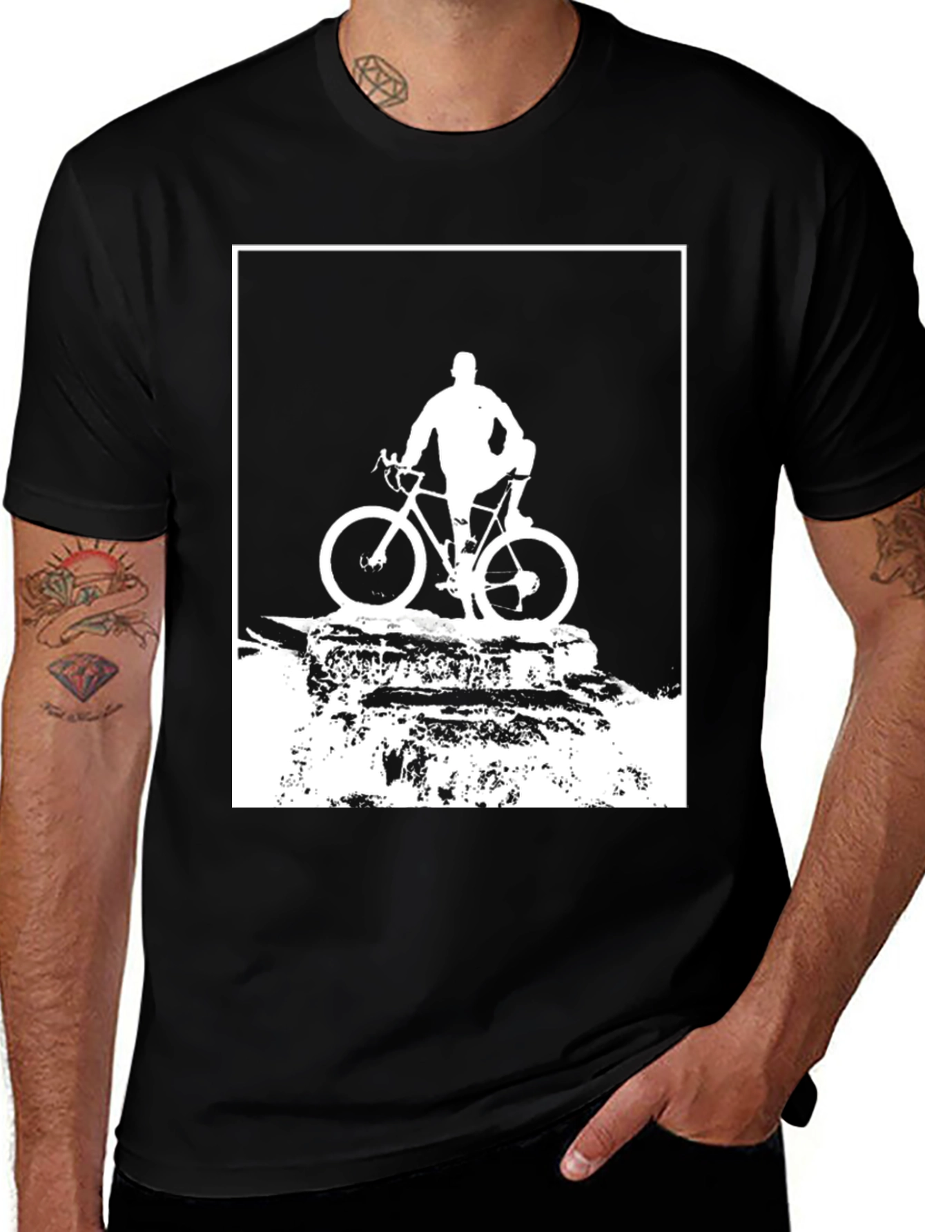 Black Cyclist Silhouette Graphic Tee - Black Cotton Blend main image