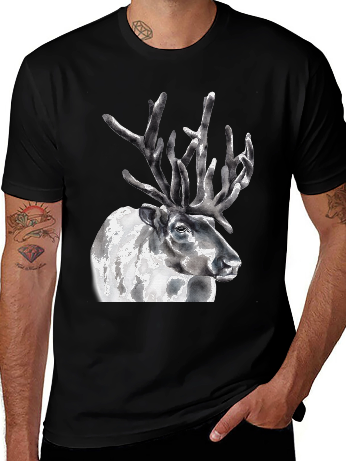 Variant 17 of Reindeer Graphic T-Shirt - Black Cotton Blend
