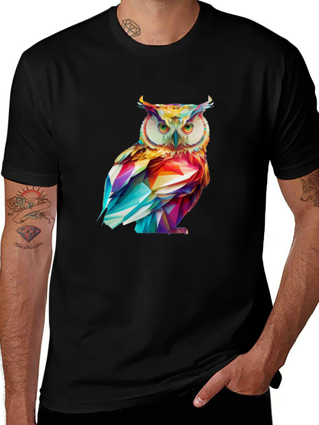 Geometric Owl Graphic Tee - Stylish Men's T-Shirt
