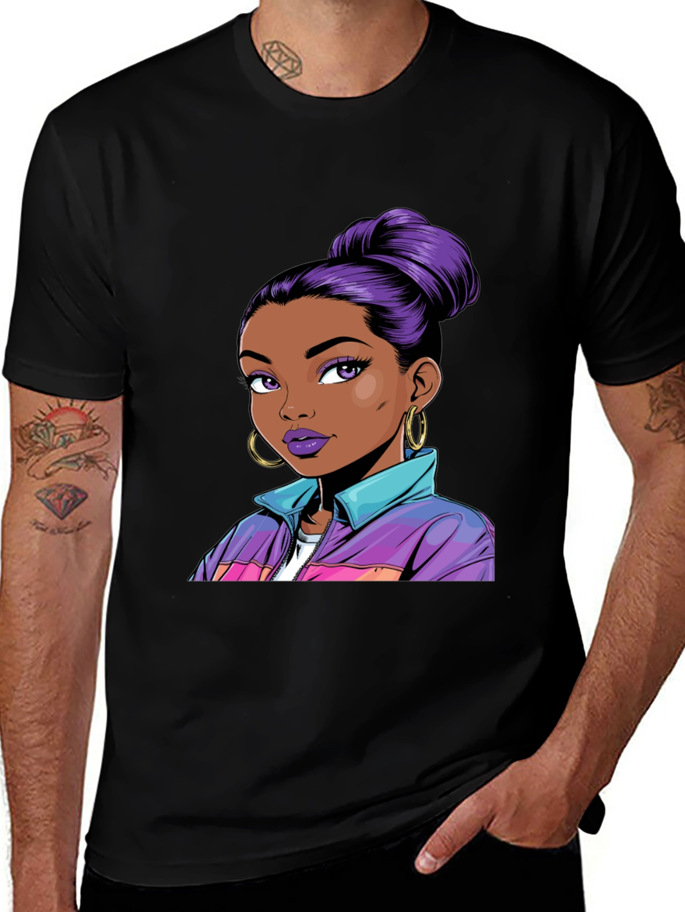 Variant 23 of Graphic Tee - Retro Girl with Purple Hair