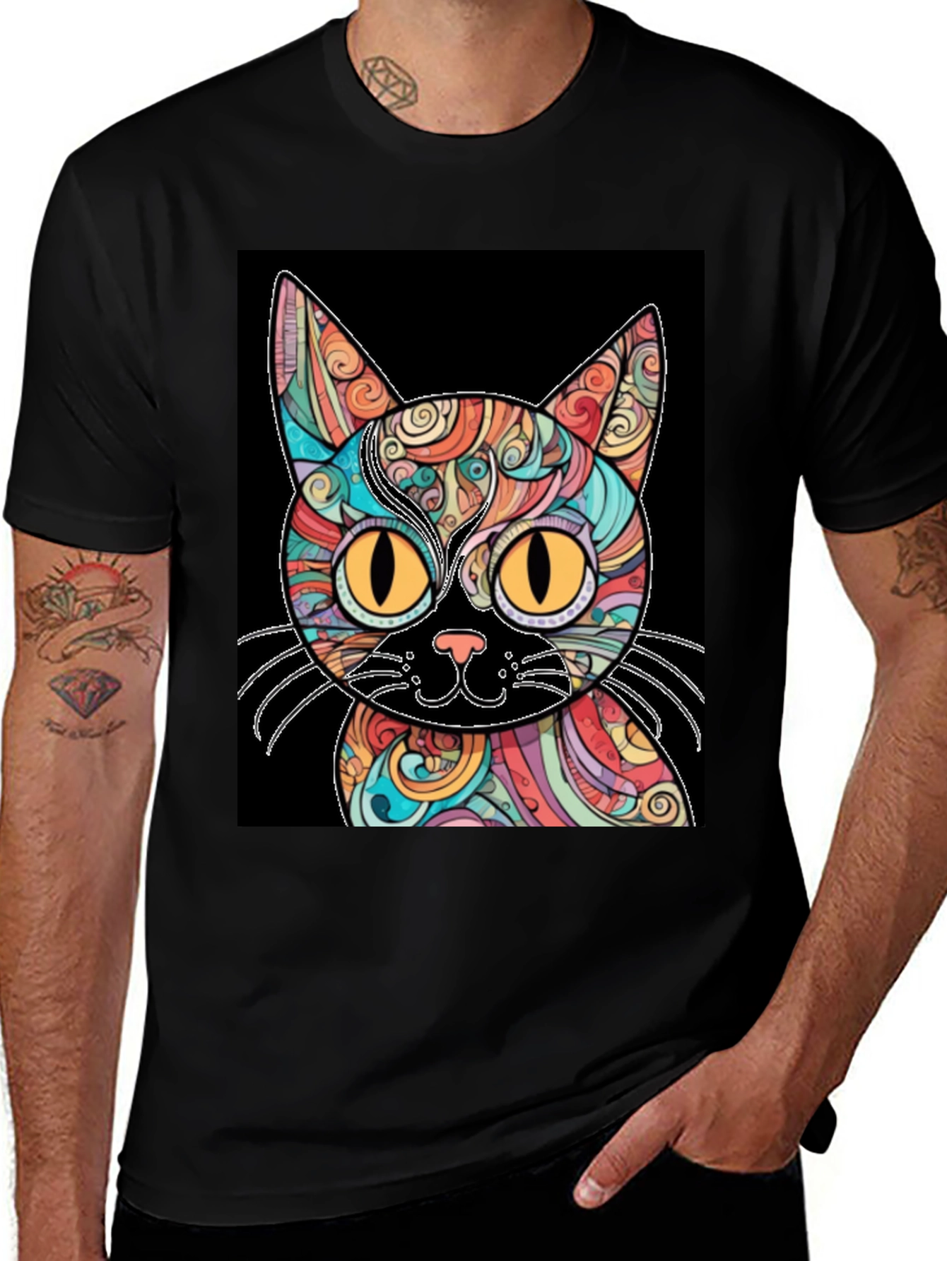 Variant 6 of Psychedelic Cat Graphic T-Shirt - Unique Art Tee