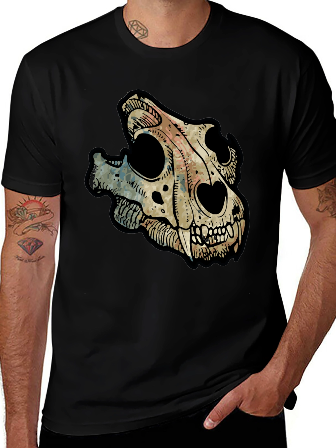Variant 12 of Skull Graphic Print Black Crew Neck Tee