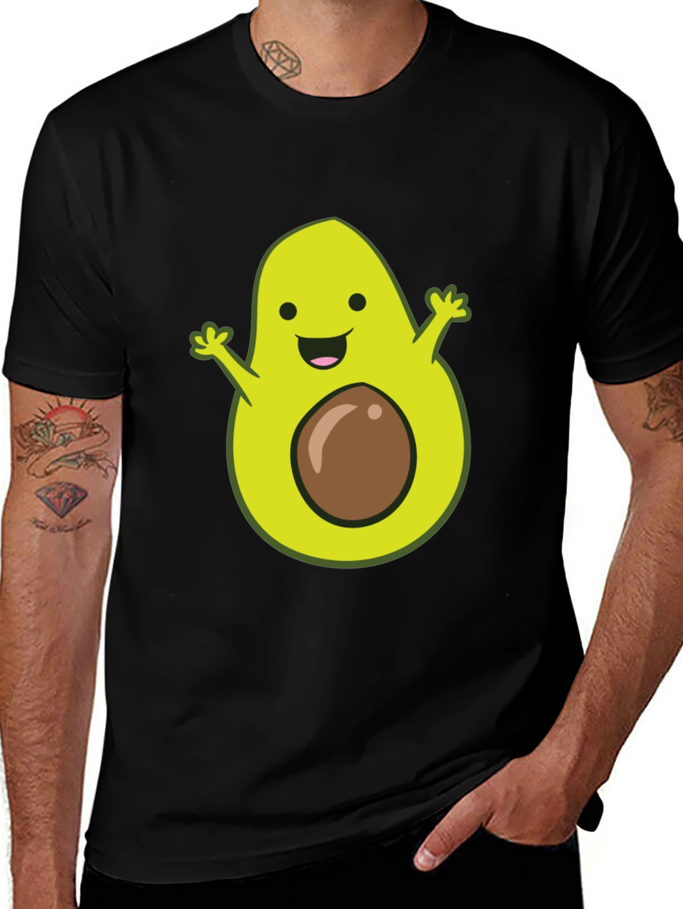 Variant 13 of Cute Avocado Graphic Black T-Shirt - Fun Food Tee