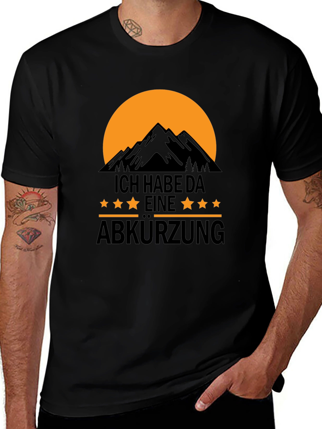 Variant 11 of Black T-Shirt: "I Have A Shortcut" Mountain Design