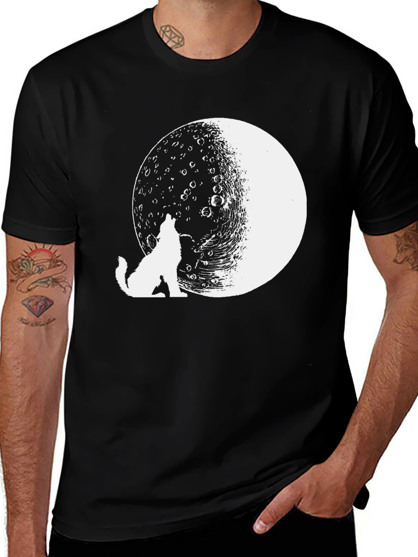 Variant 26 of Wolf Moon T-Shirt - Black Graphic Tee