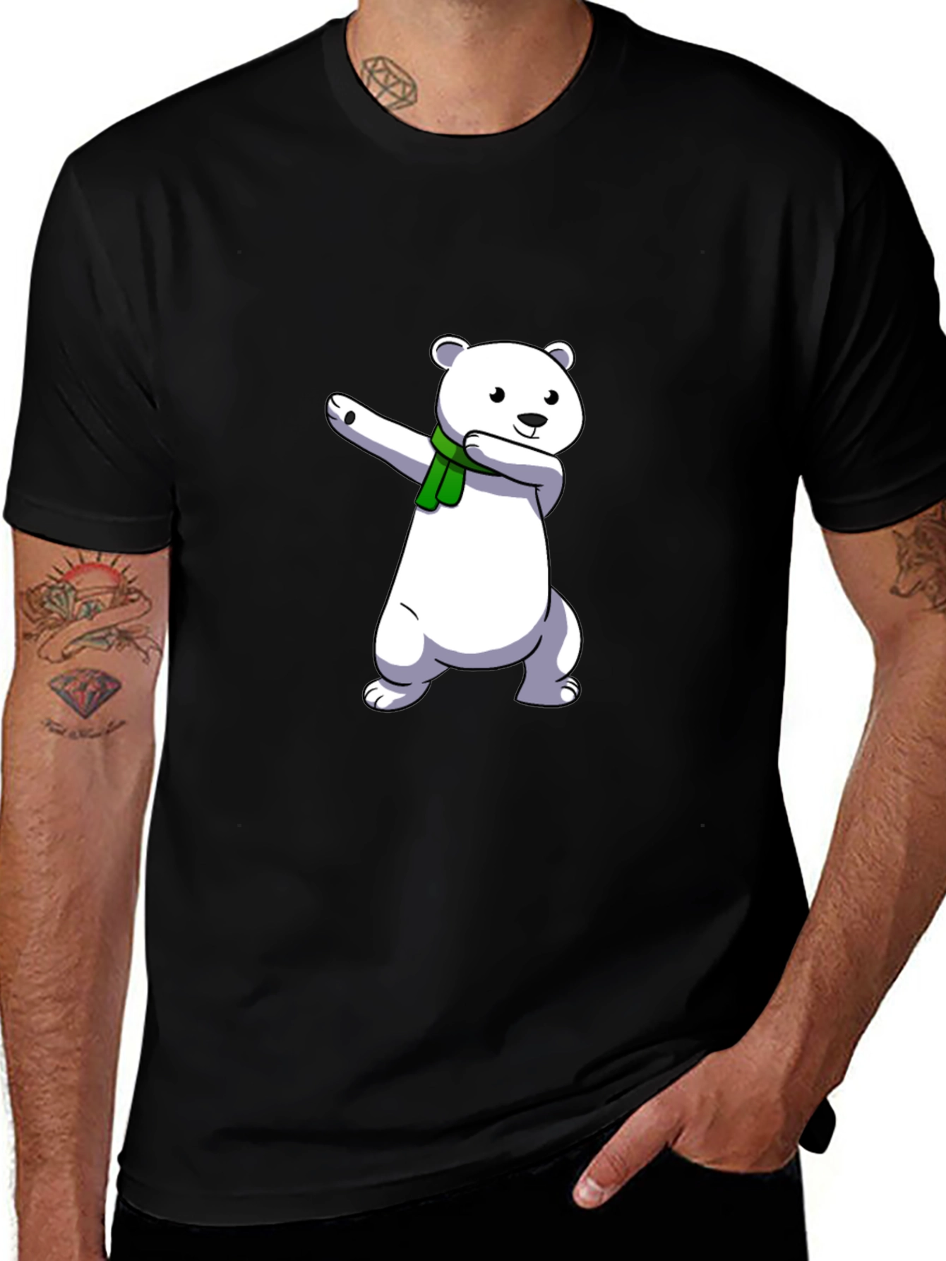 Dabbing Polar Bear Black T-Shirt
