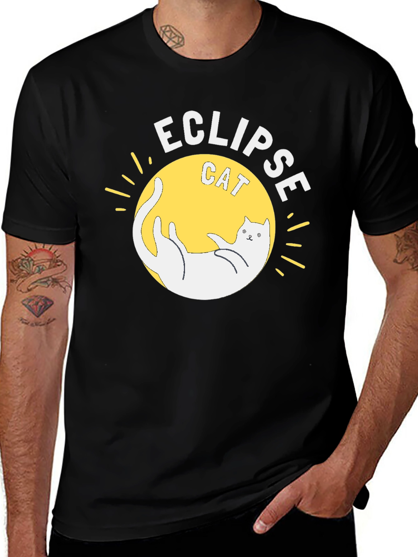 Variant 12 of Eclipse Cat Graphic T-Shirt - Black Cotton Tee