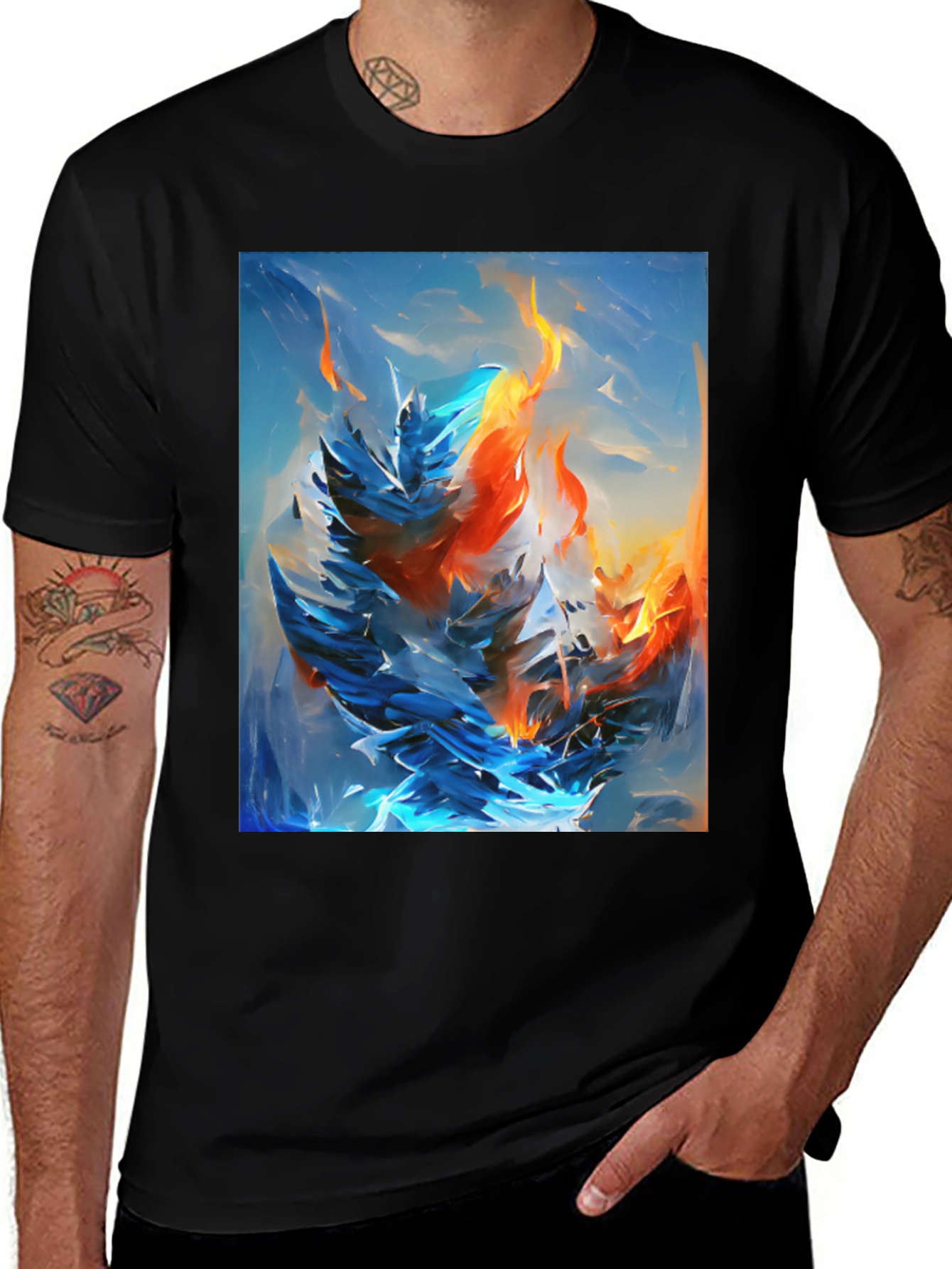 Variant 29 of Fiery Ice Graphic Tee - Unique Art T-Shirt