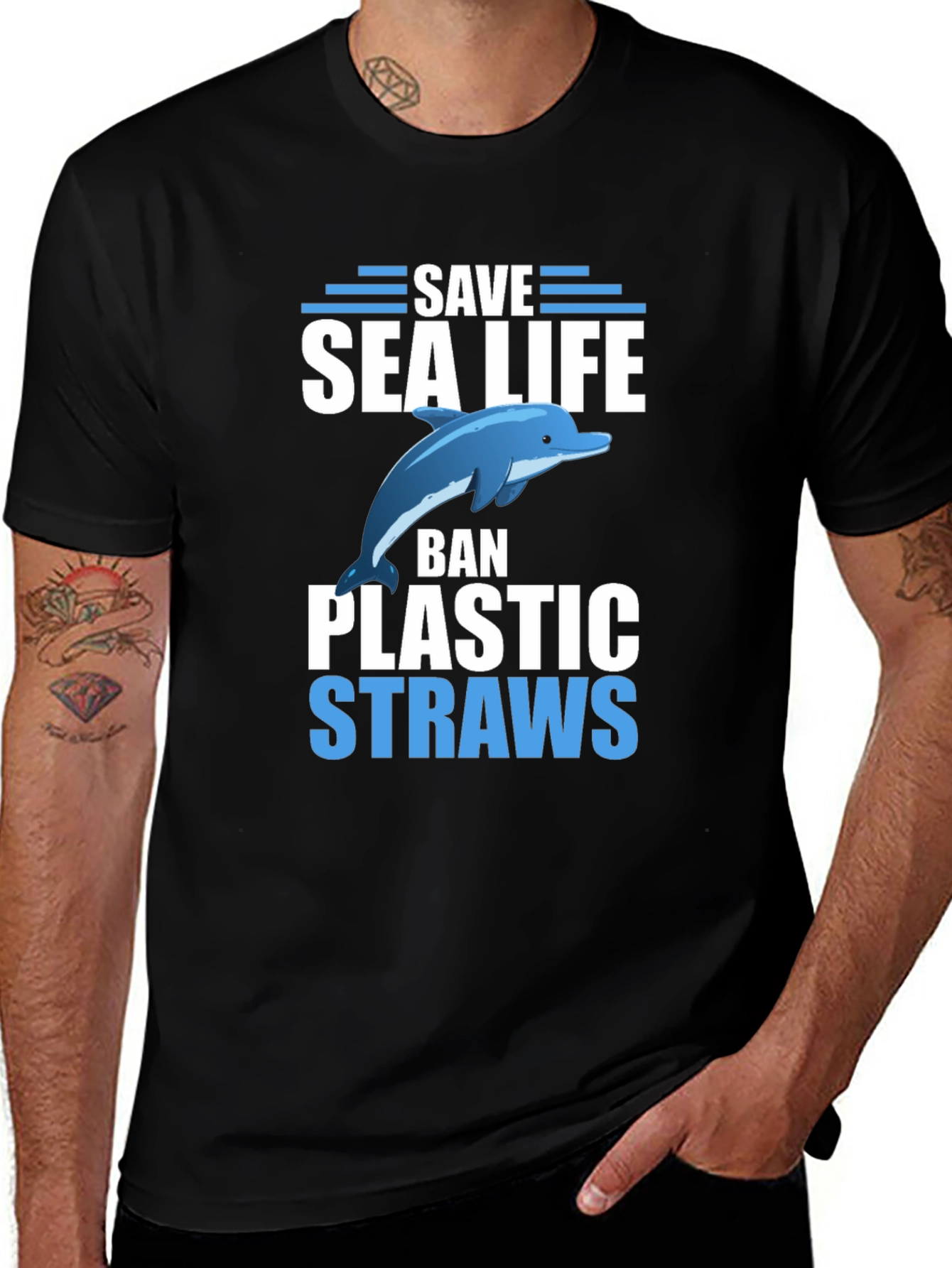 Save Sea Life T-Shirt - Ban Plastic Straws - Dolphin Design