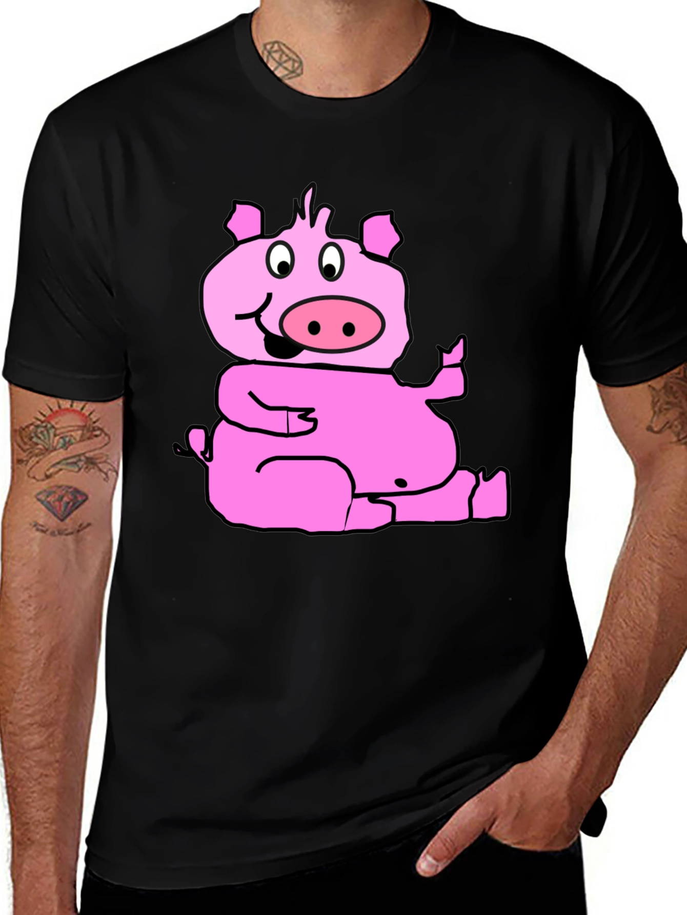 Variant 7 of Funny Pig Graphic T-Shirt - Black Cotton Tee