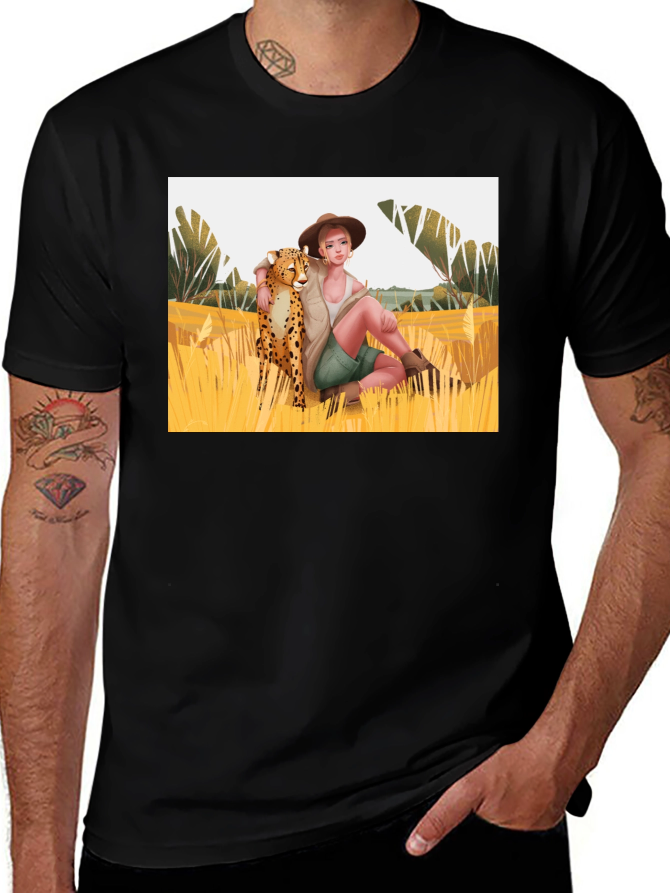 Wildlife Safari T-Shirt - Cheetah & Explorer Design