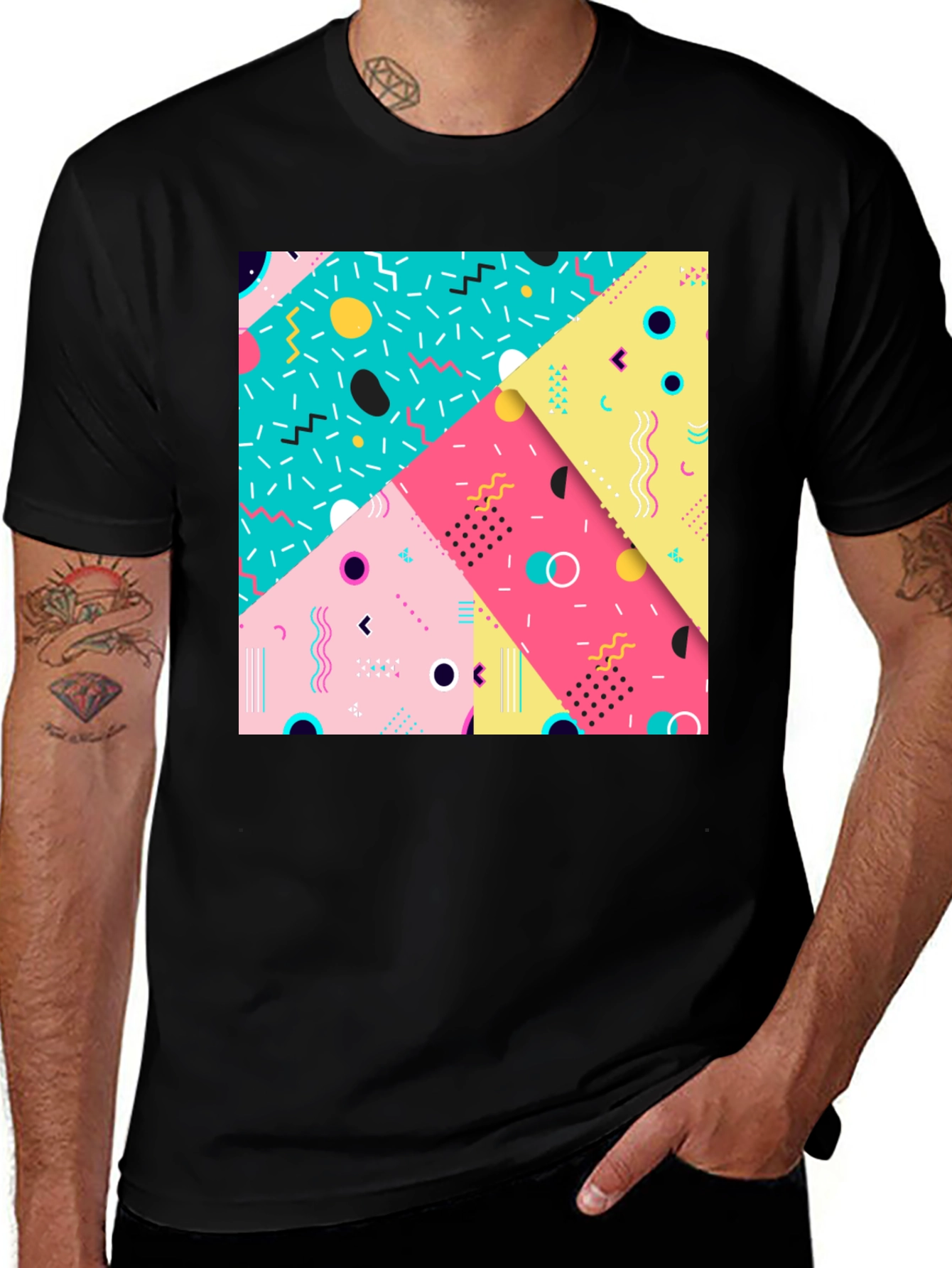 Variant 15 of Geometric 80s Pattern Black T-Shirt