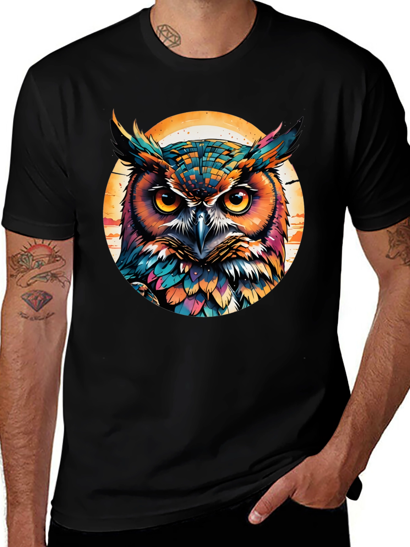 Variant 19 of Vibrant Owl Graphic Black T-Shirt - Unique Design