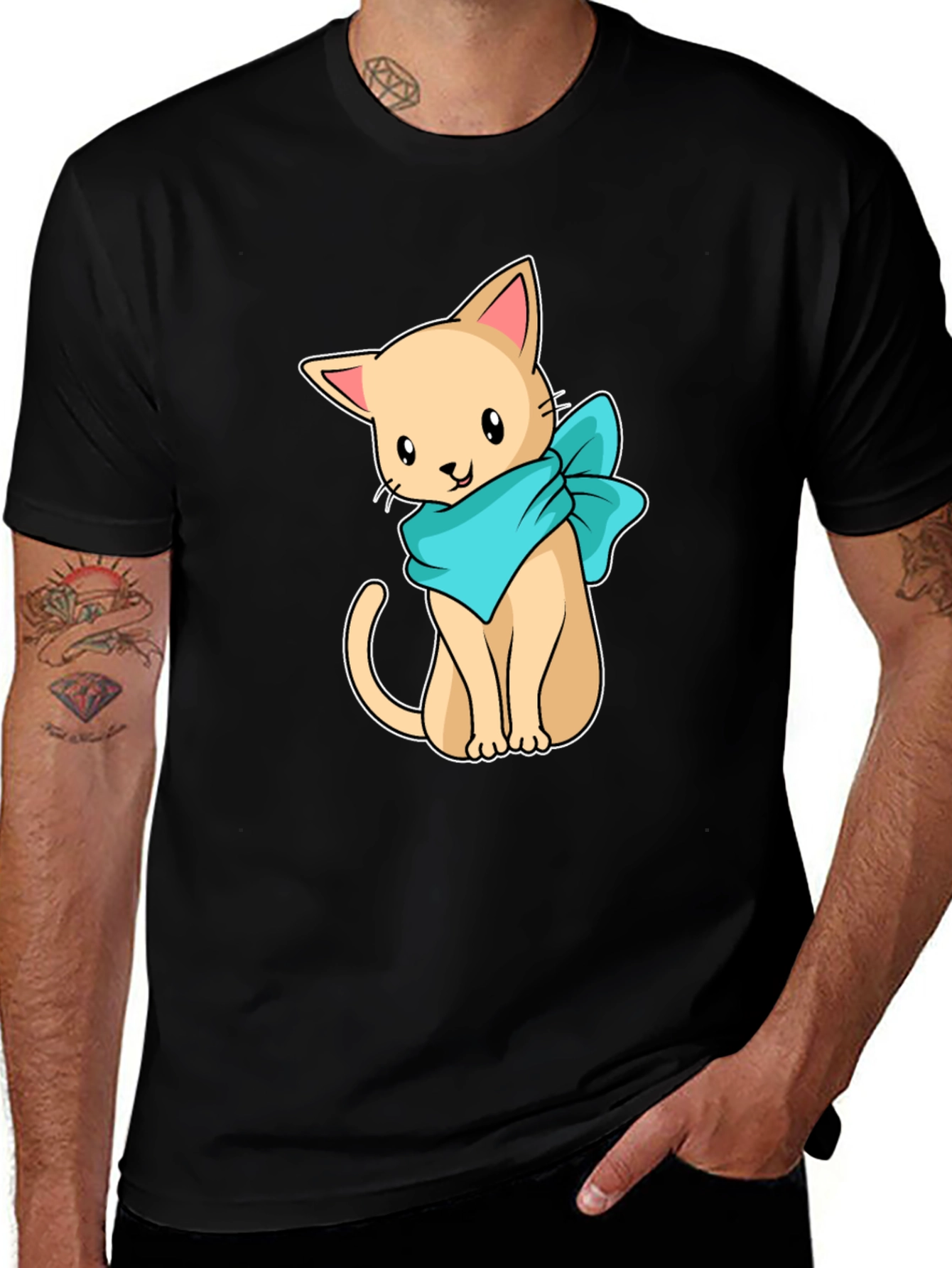 Variant 9 of Cute Cartoon Cat Graphic Tee - Black Unisex Shirt