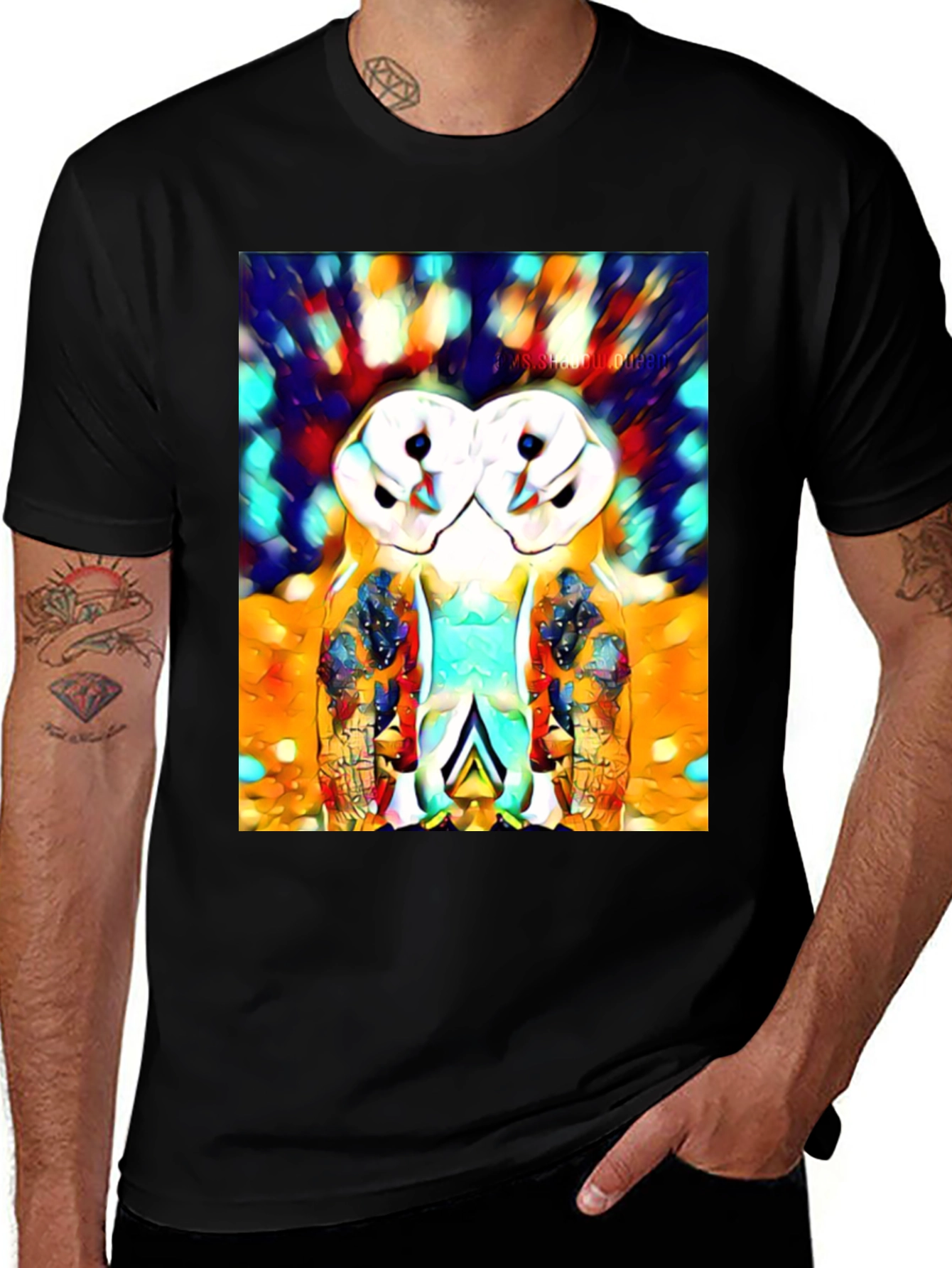 Black Abstract Owl Print T-Shirt main image