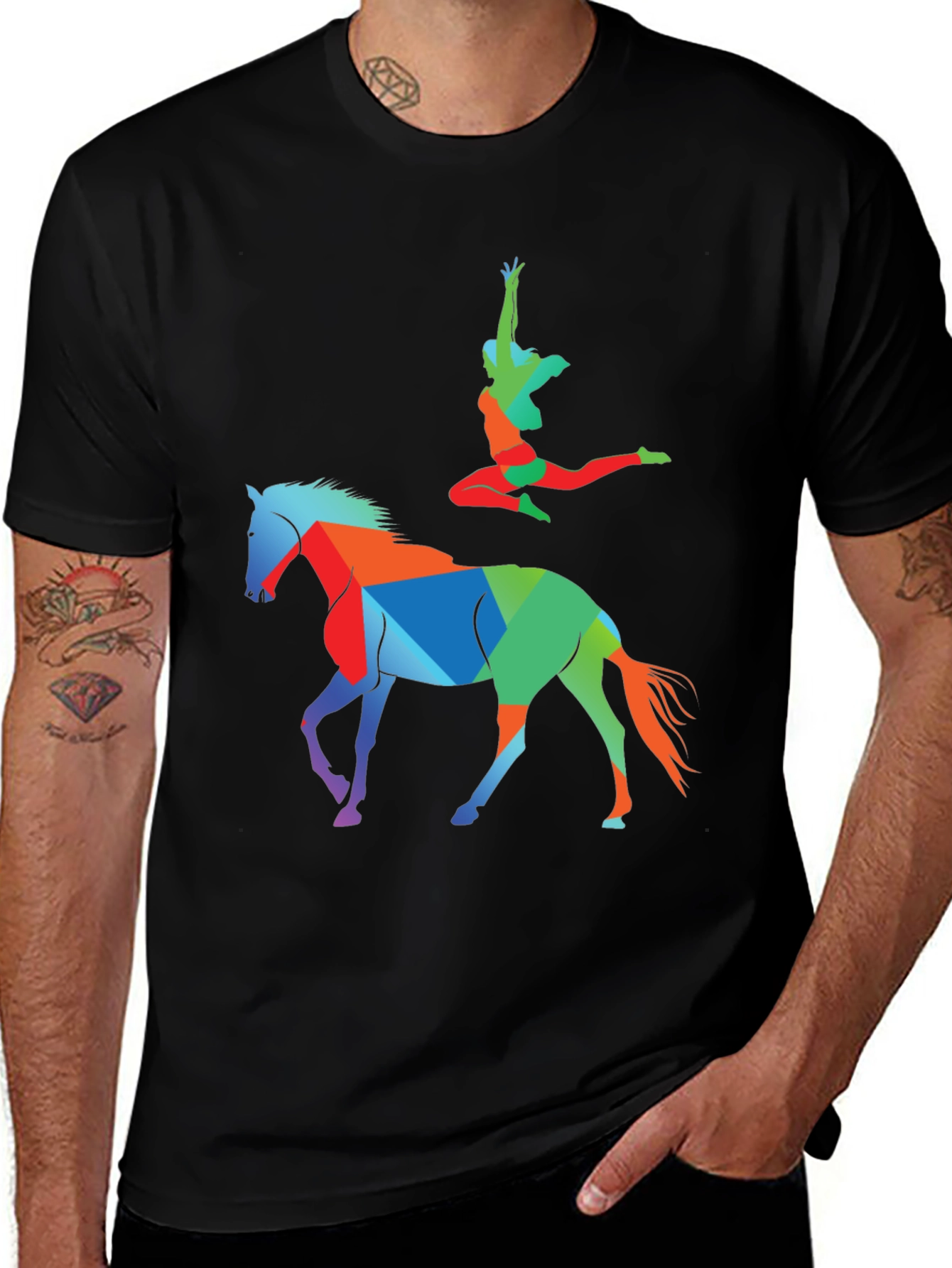Variant 21 of Geometric Horse Rider Tee - Equestrian Style
