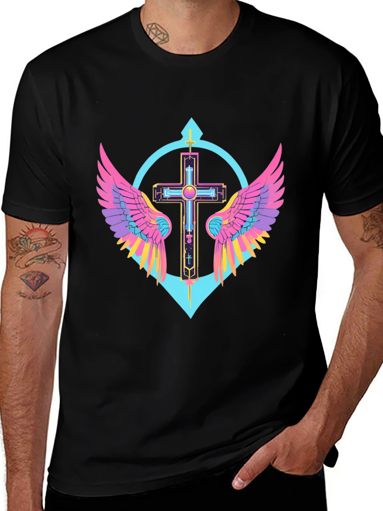 Variant 15 of Neon Wings Cross Graphic Tee - Modern Christian Apparel