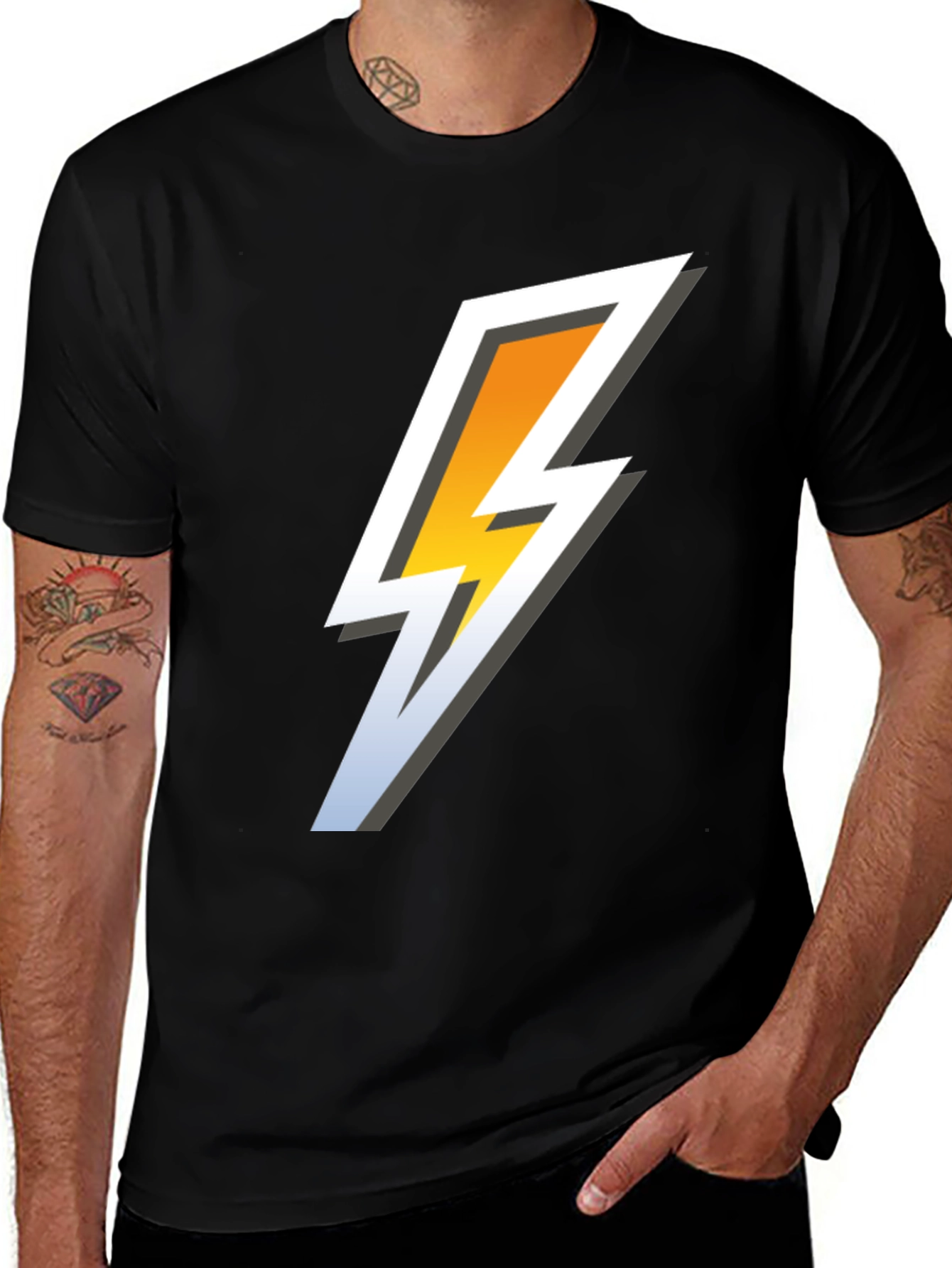 Men's Black T-Shirt with Lightning Bolt Graphic