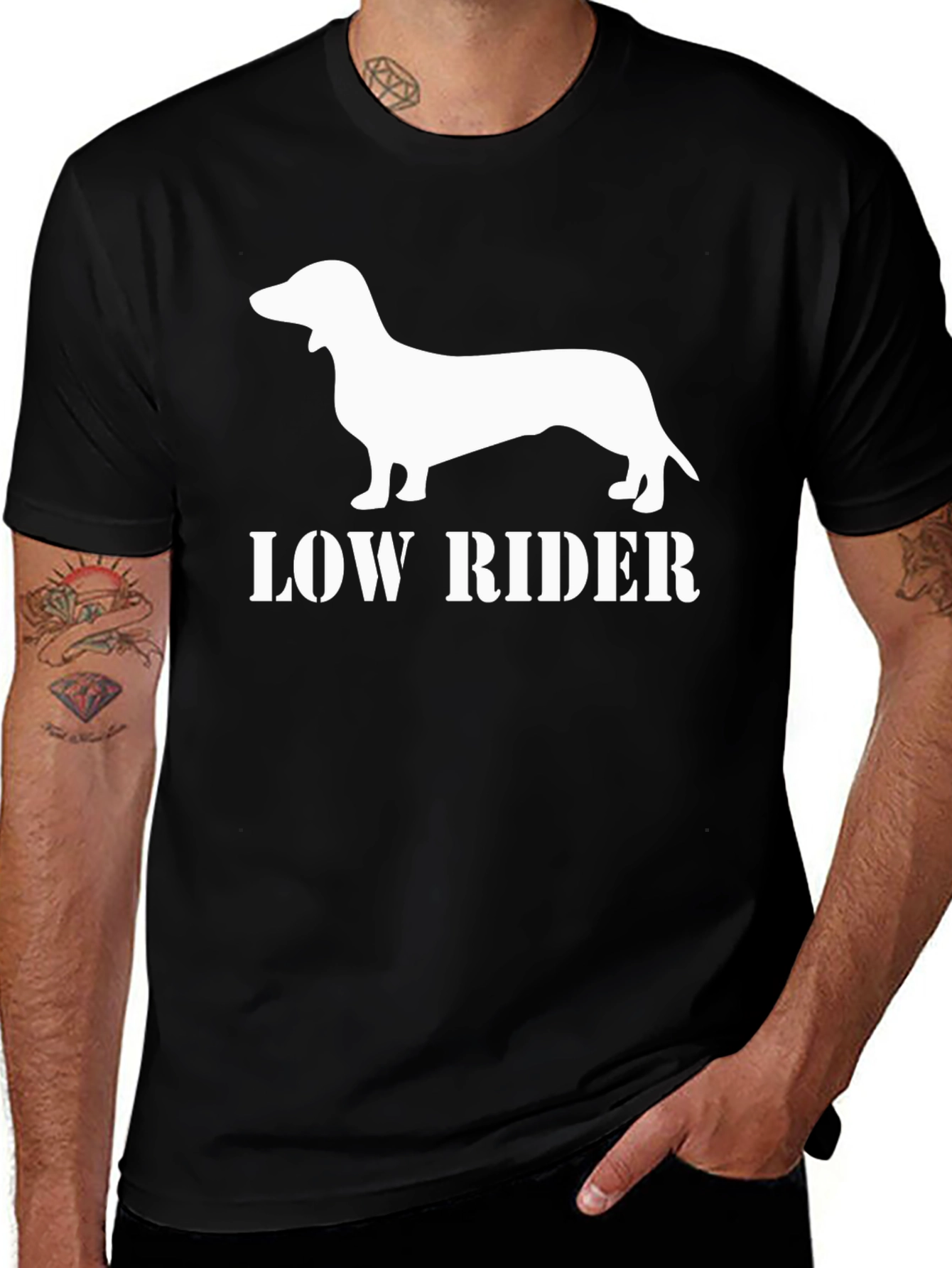 Low Rider Dachshund Graphic Tee - Black