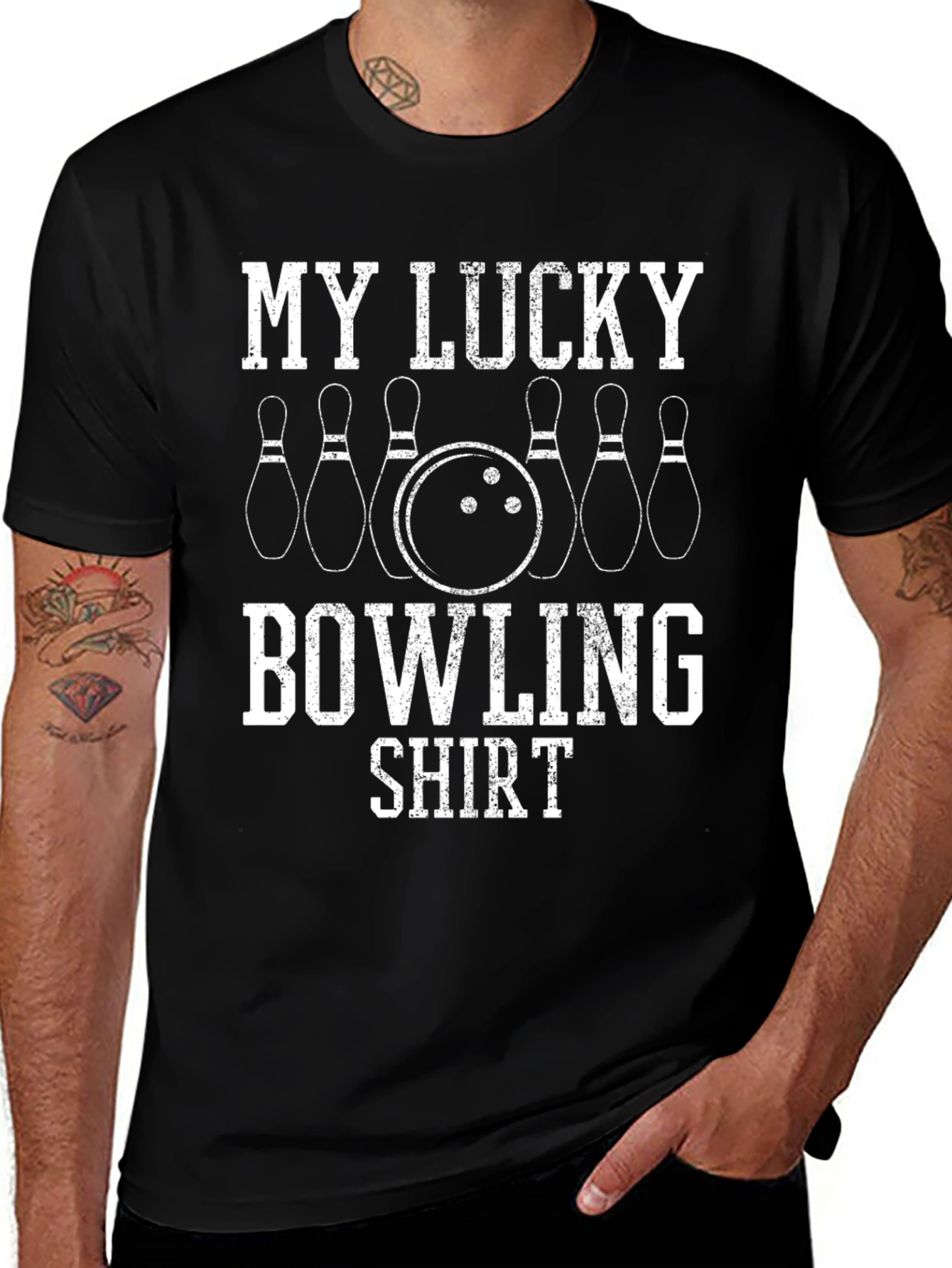 Lucky Bowling Shirt - Bowling Ball and Pins Graphic Tee