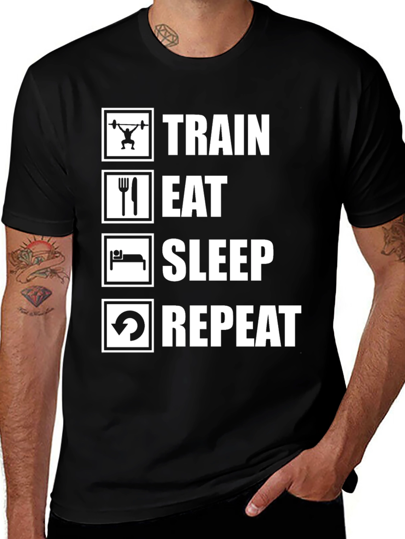 Train Eat Sleep Repeat Black T-Shirt