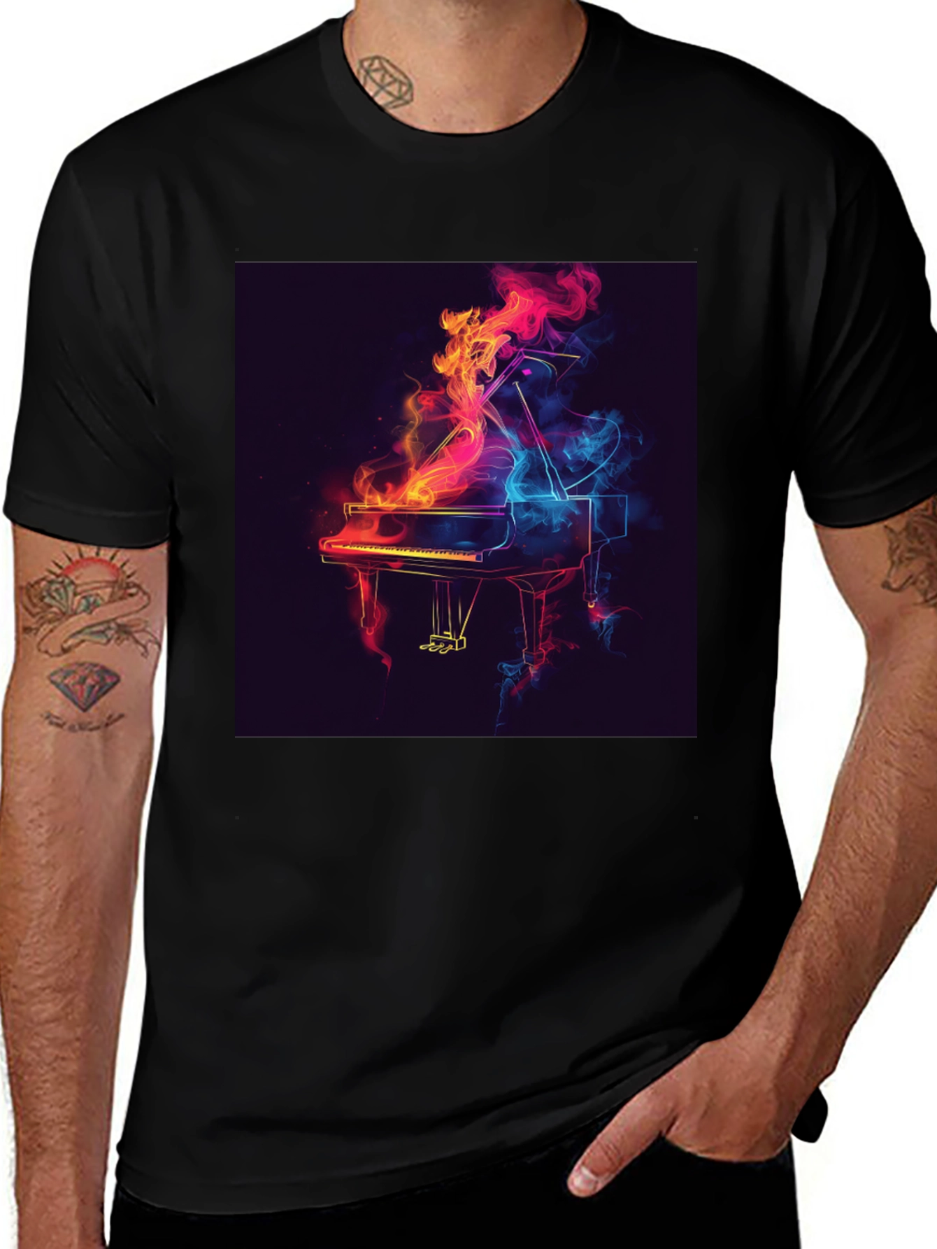 Variant 25 of Piano Flame Graphic Tee - Black