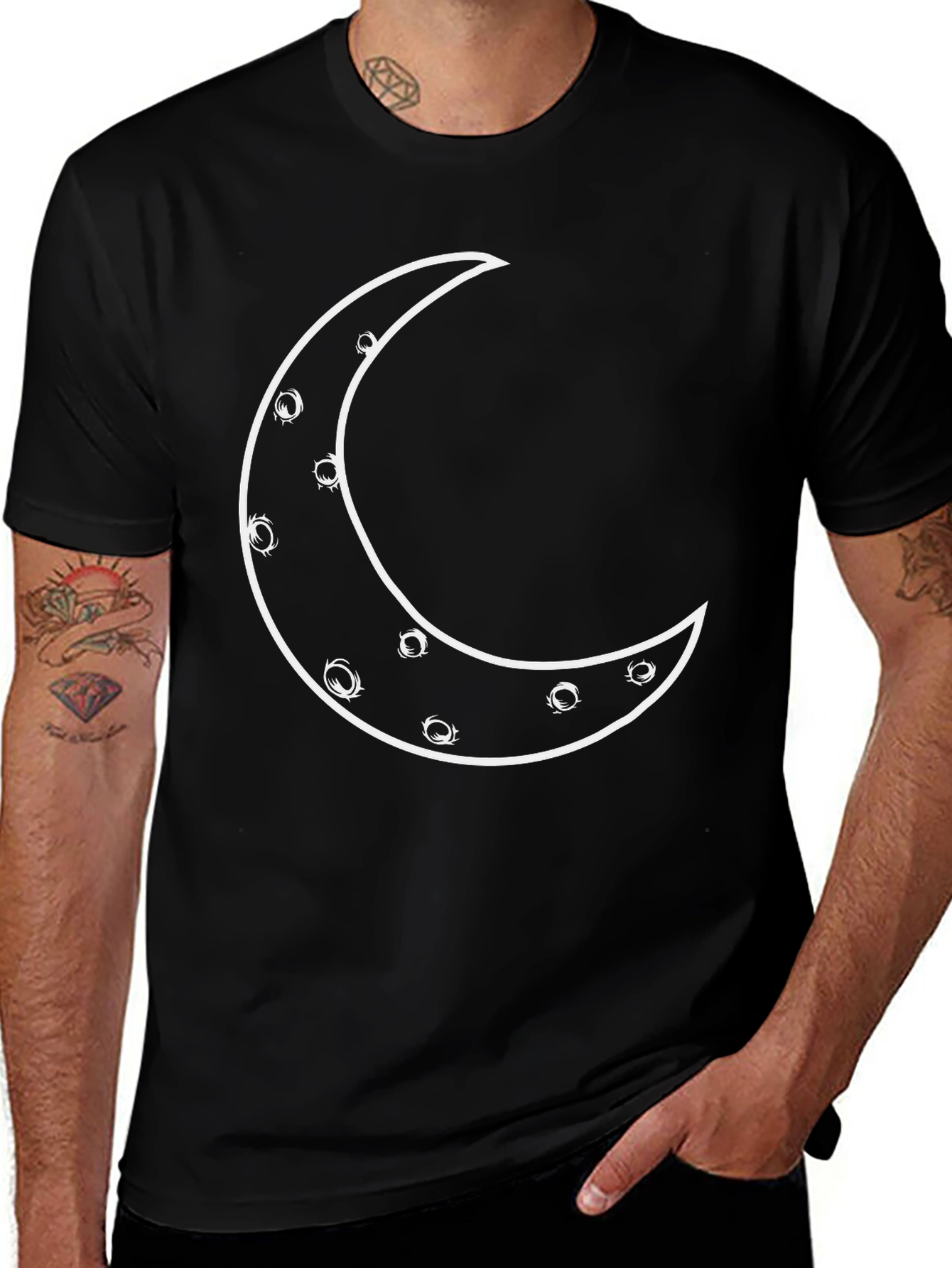 Variant 13 of Crescent Moon Graphic Tee - Black Cotton Blend