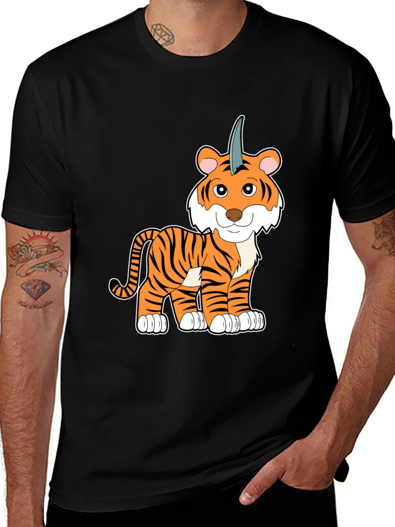 Variant 4 of Unicorn Tiger Cartoon Black T-shirt