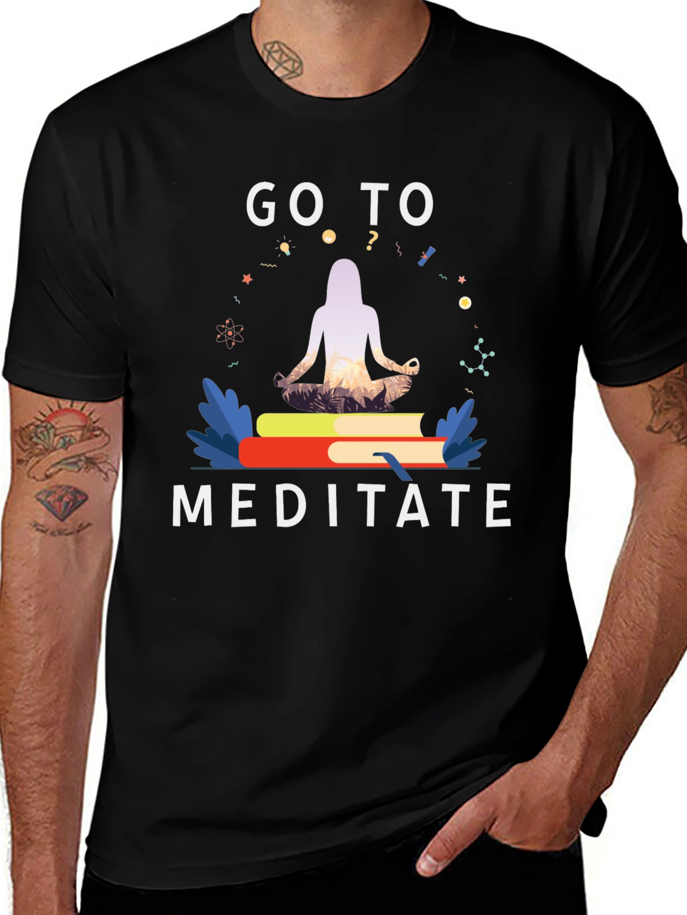 Variant 23 of Meditate T-Shirt - Yoga Book Design Black Tee