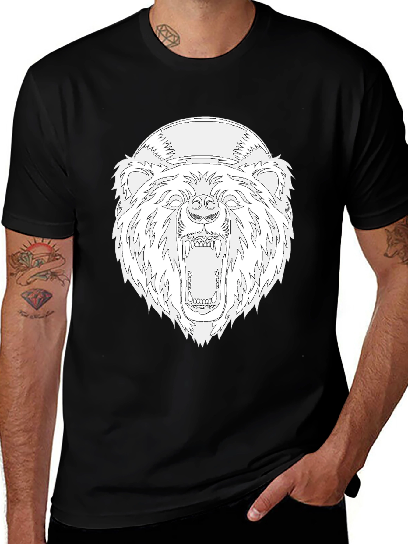 Bear Graphic Tee - Black Cotton T-Shirt