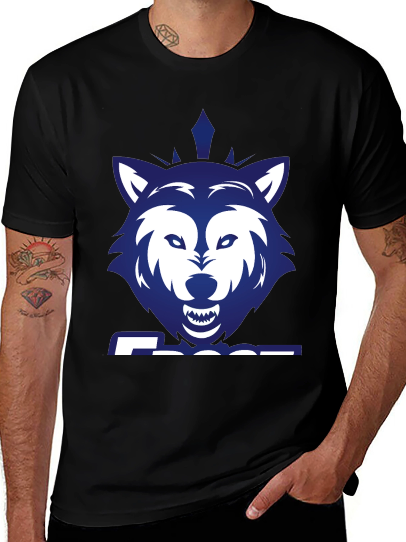 Variant 26 of Blue Wolf Graphic Print Black T-Shirt