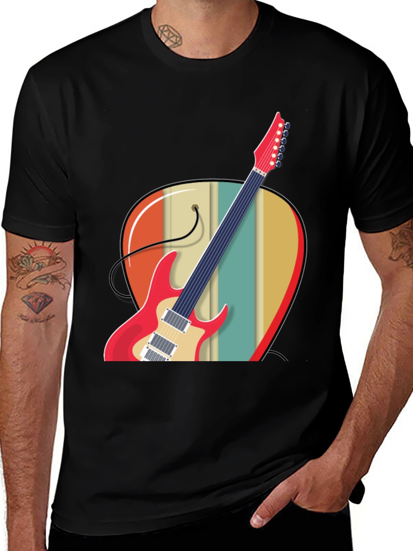 Variant 17 of Retro Guitar Pick Graphic T-Shirt - Black