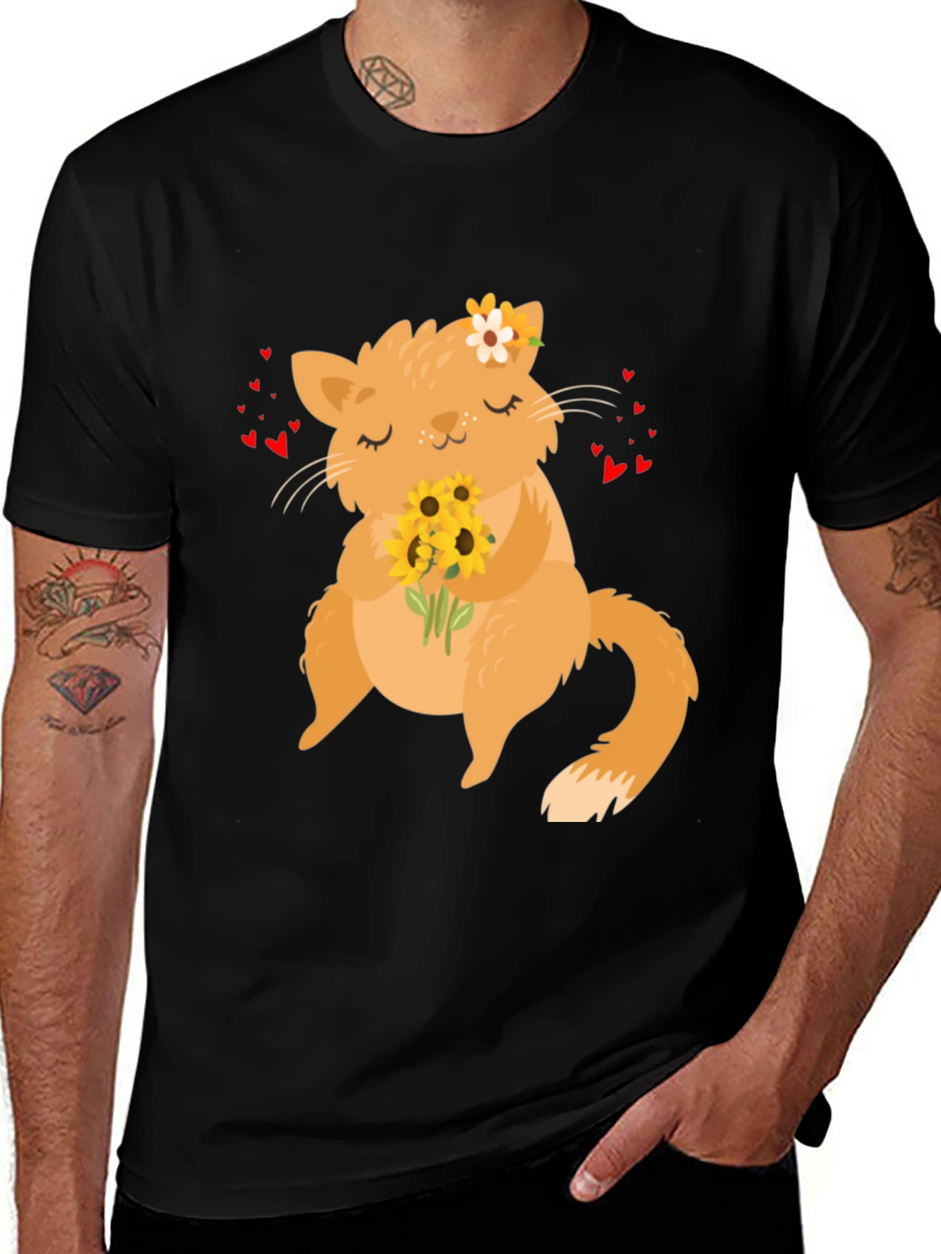 Variant 19 of Cute Cat Sunflower Graphic T-Shirt