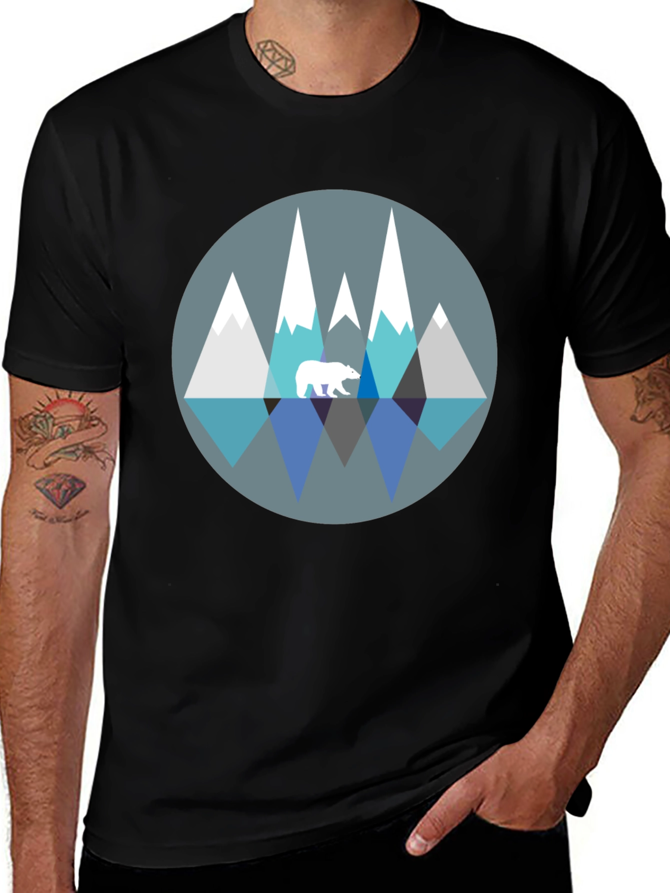 Variant 3 of Geometric Mountain Bear Graphic Tee