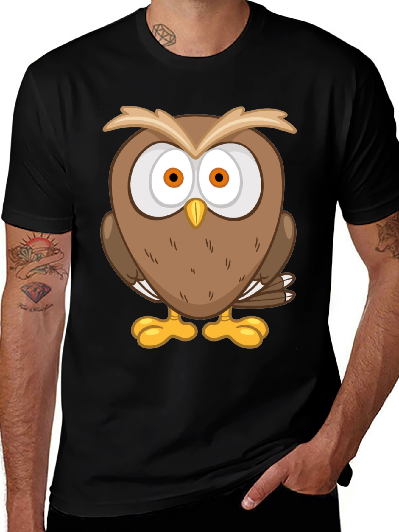Variant 10 of Owl Cartoon Graphic Print Black T-Shirt