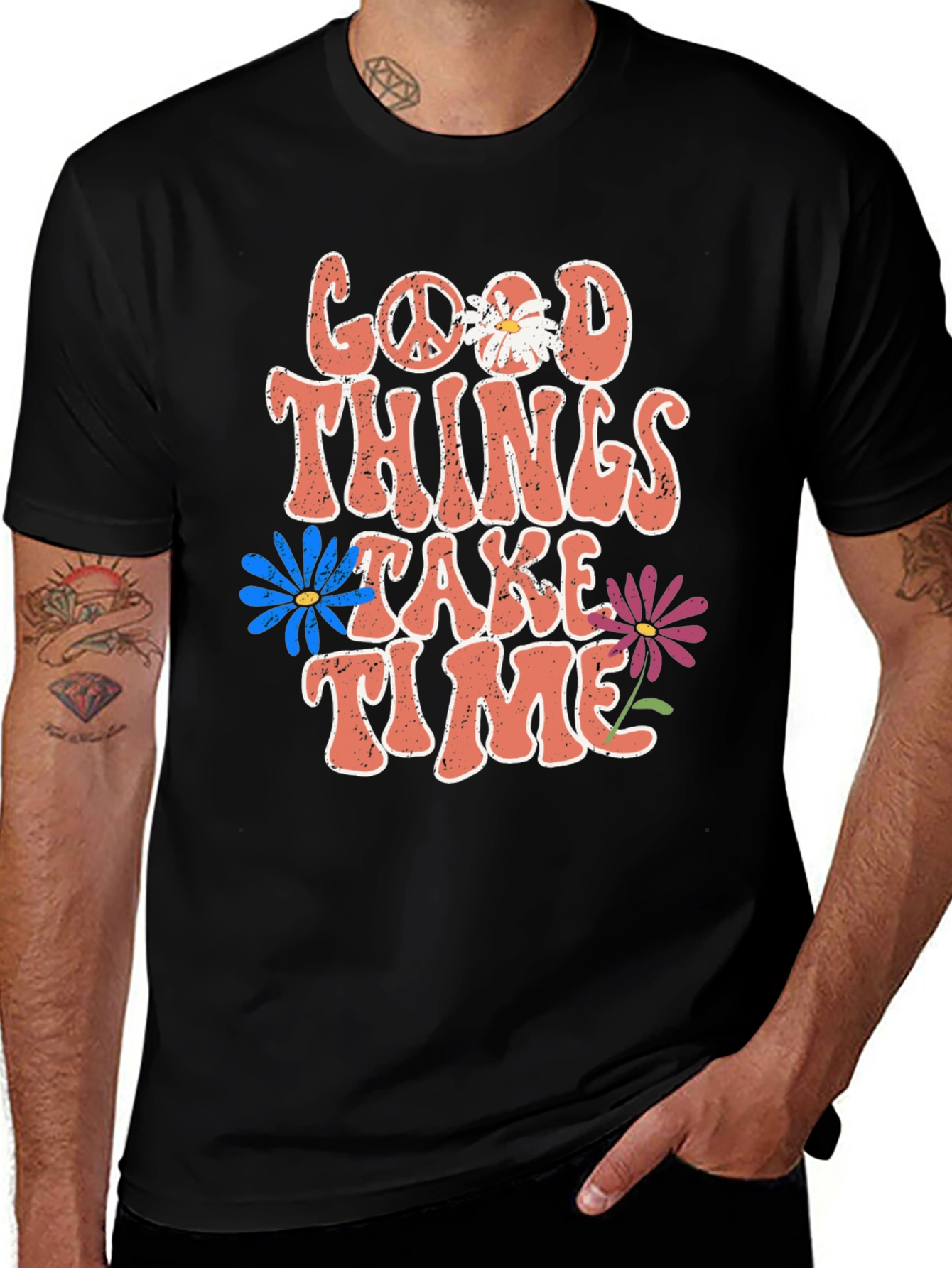 Variant 18 of Good Things Take Time Graphic Tee - Retro Floral Design