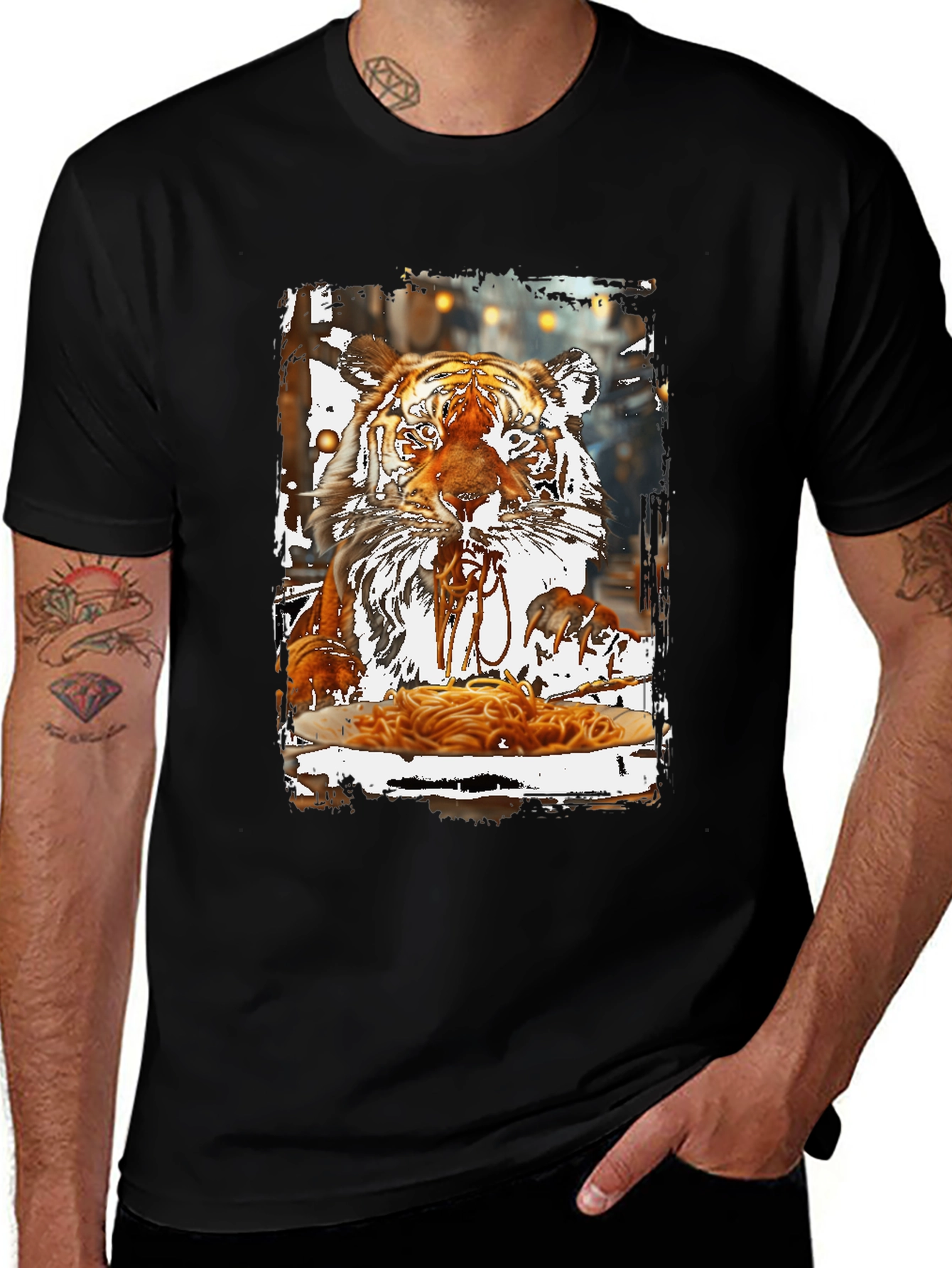 Variant 30 of Tiger Eating Spaghetti Graphic T-Shirt