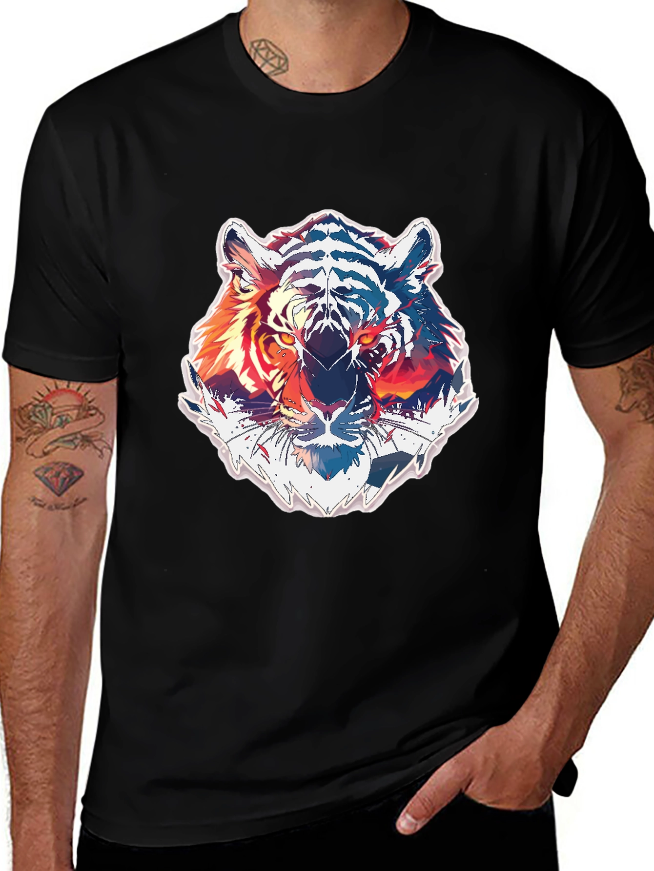 Variant 21 of Tiger Graphic Print Men's Black T-Shirt
