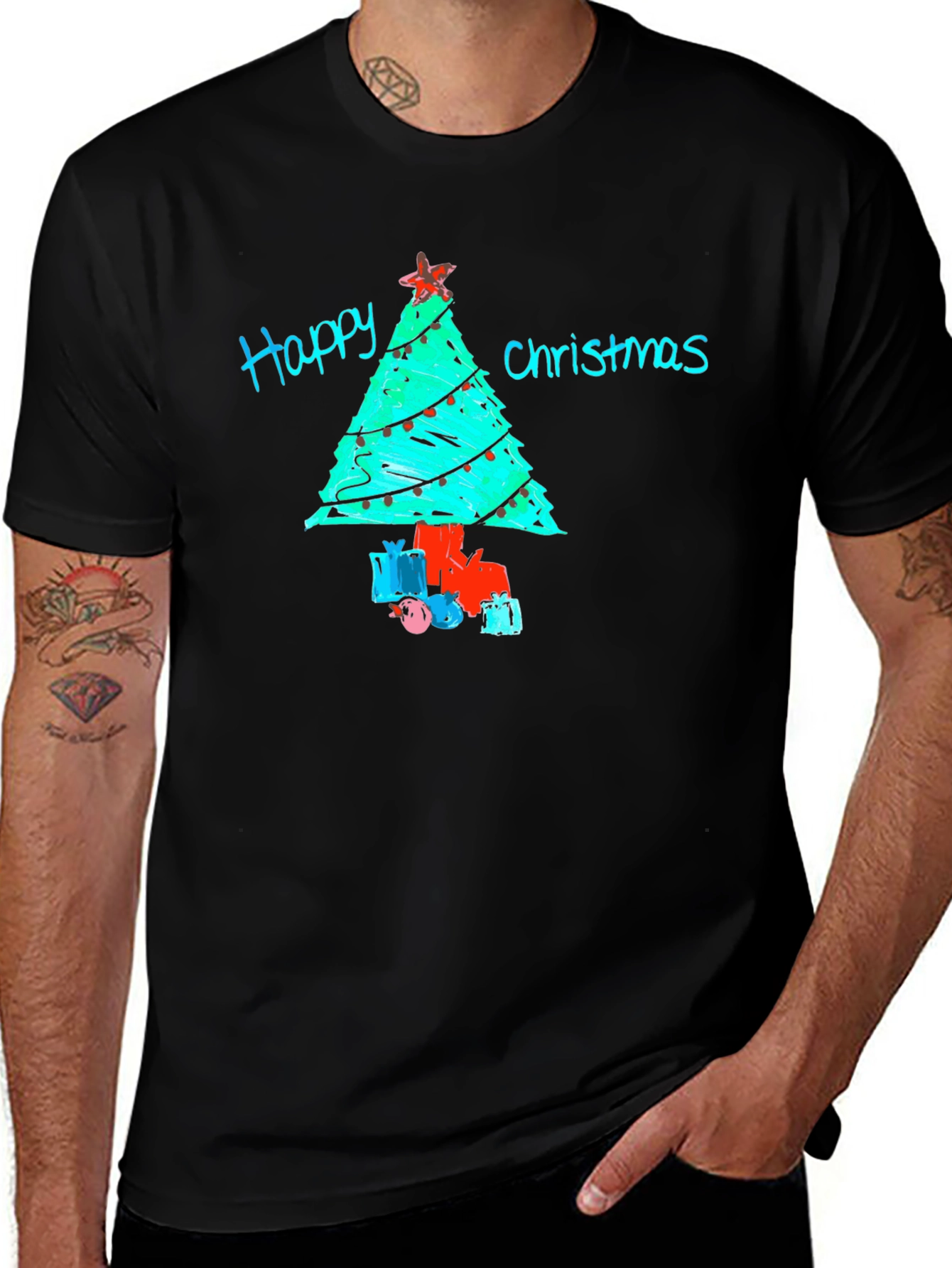 Festive Happy Christmas Tree Graphic T-Shirt