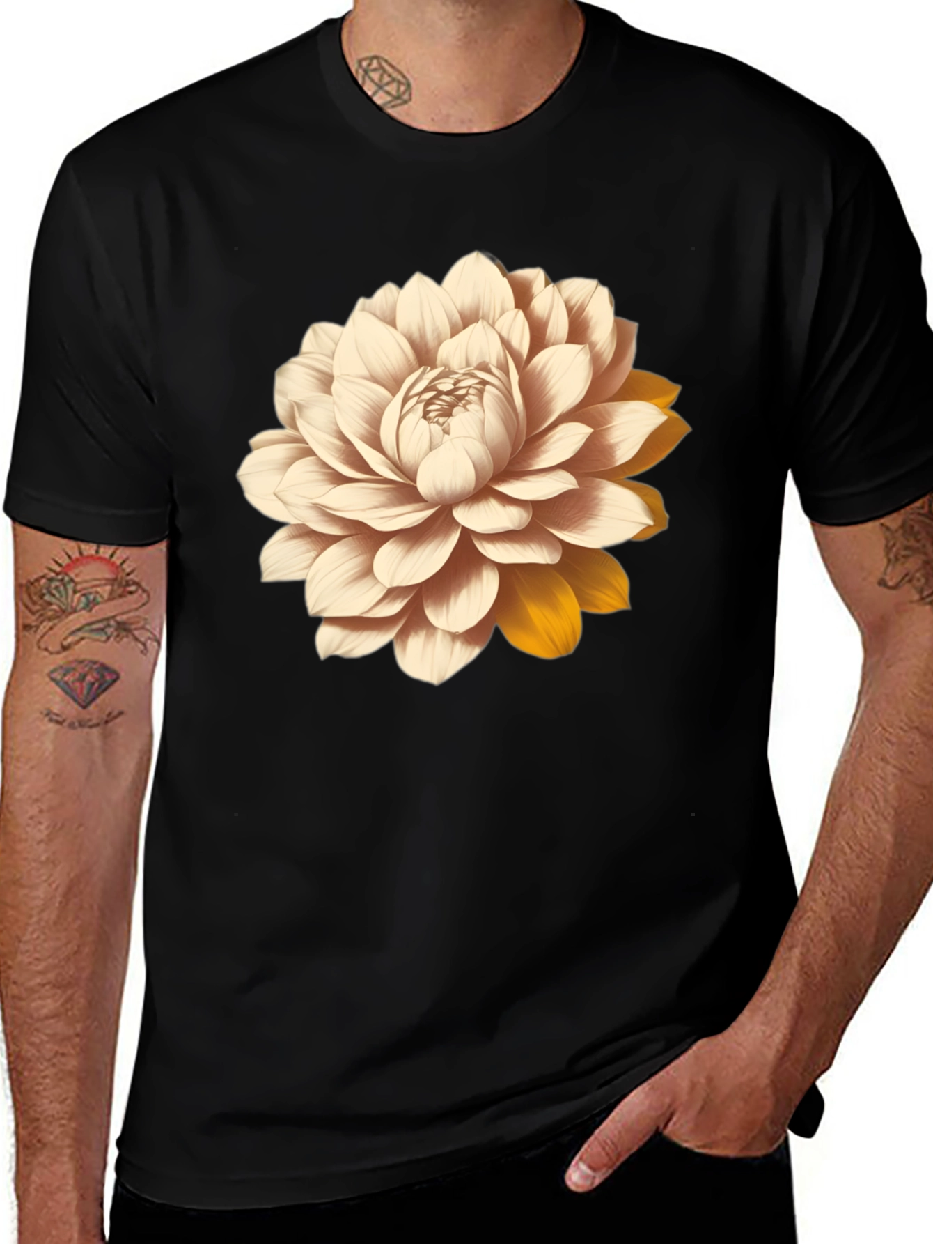 Variant 12 of Floral Print Tee - Artistic Black T-Shirt