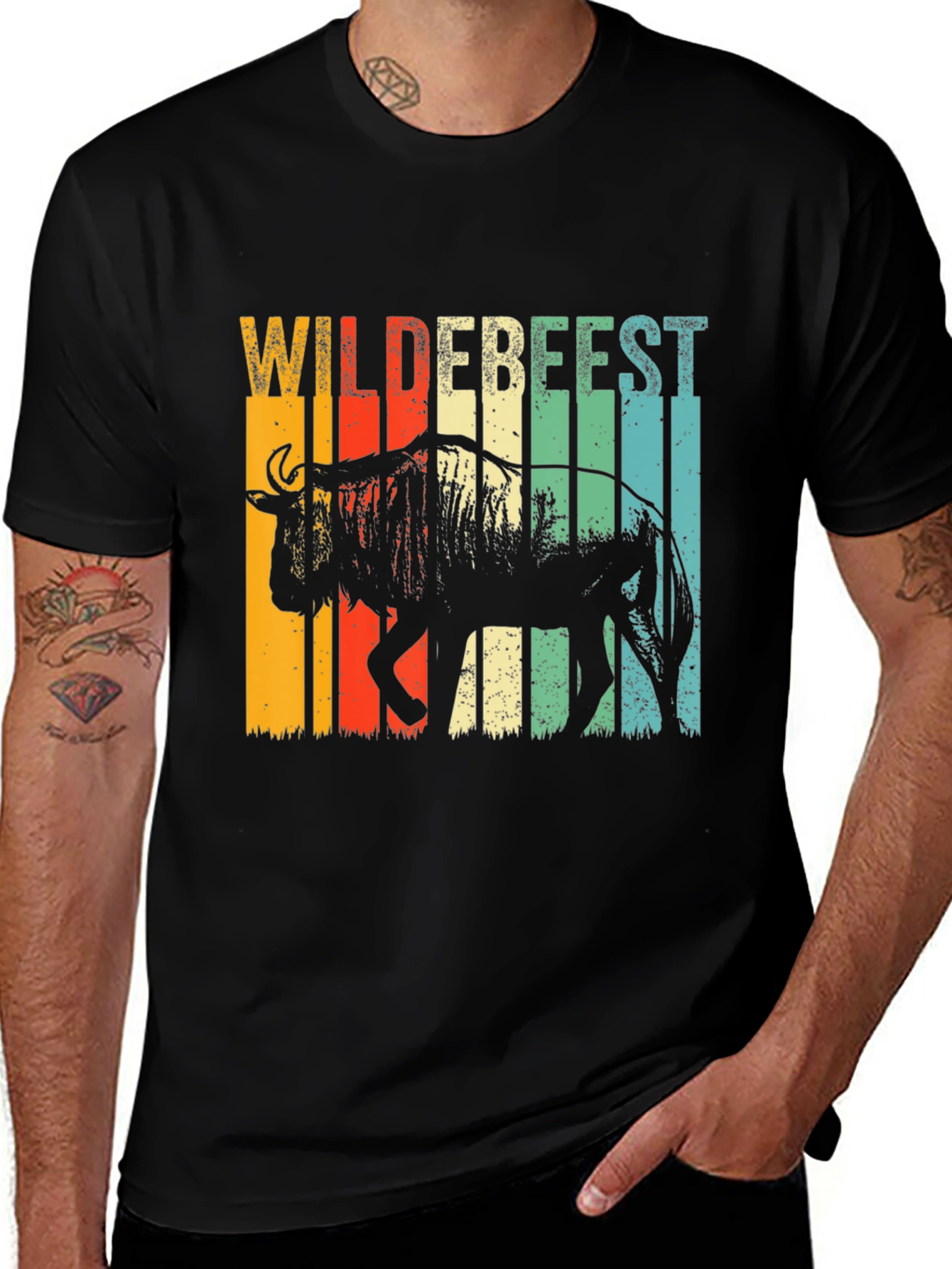 Wildebeest Graphic Tee - Retro Animal Print T-Shirt