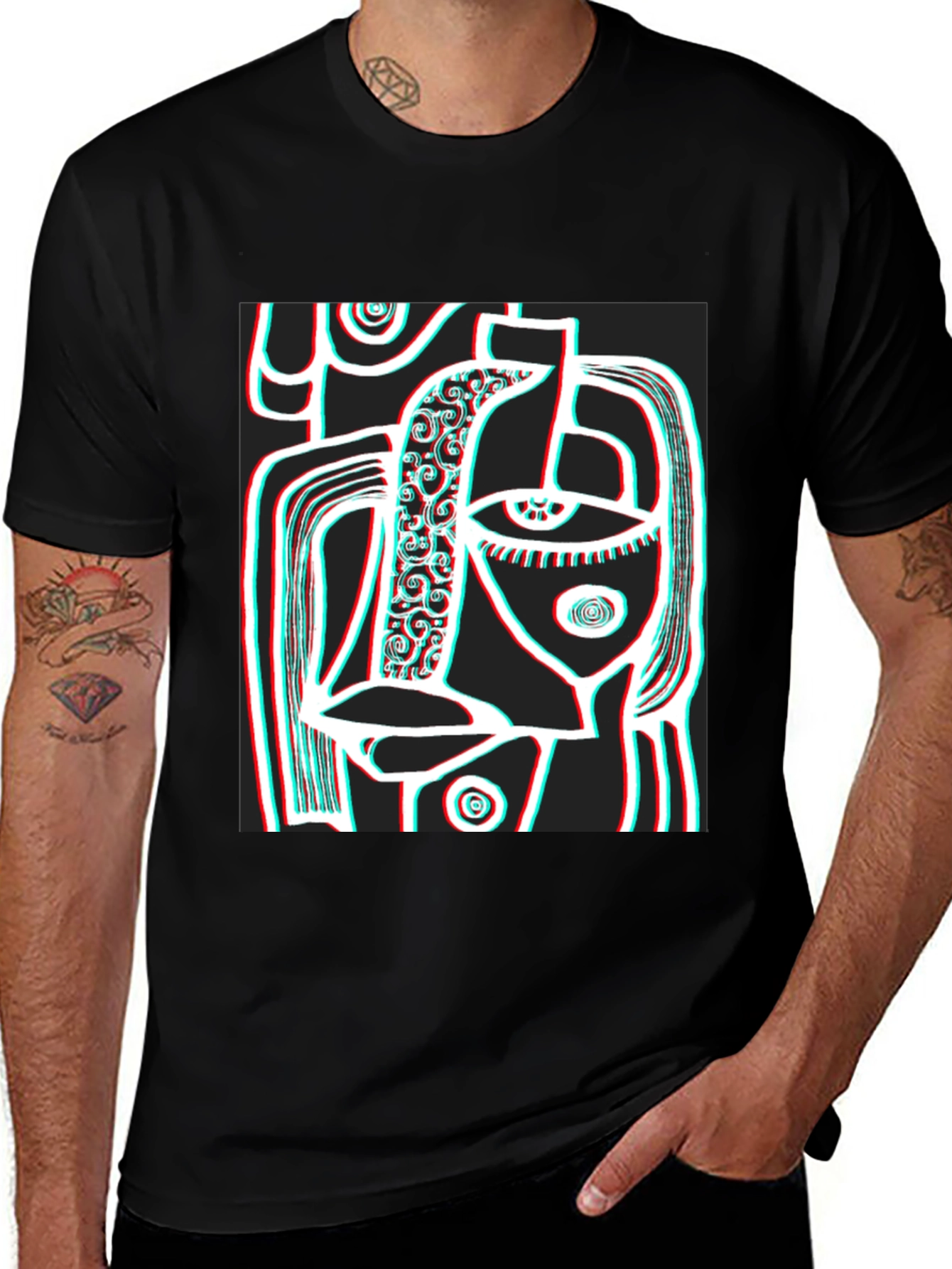 Variant 15 of Abstract Face Graphic Black T-Shirt