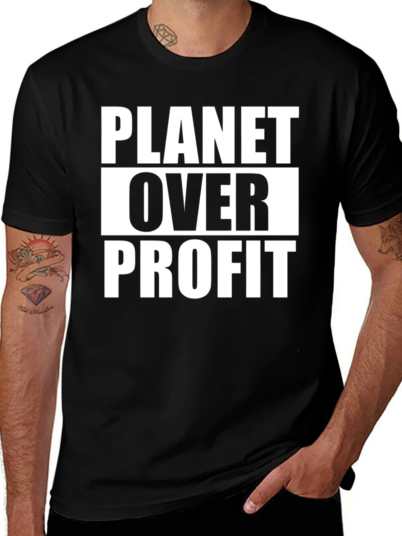 Variant 22 of Planet Over Profit Black Graphic Tee