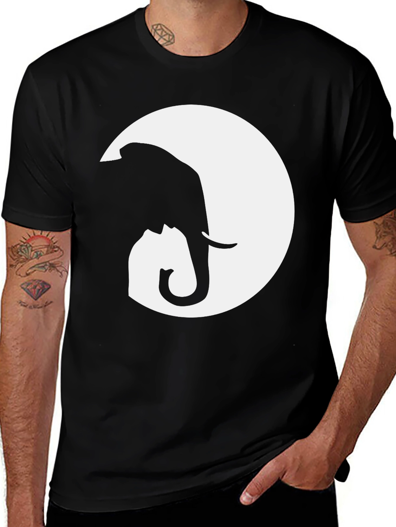 Variant 20 of Elephant Silhouette Graphic Tee - Classic Black Cotton T-Shirt