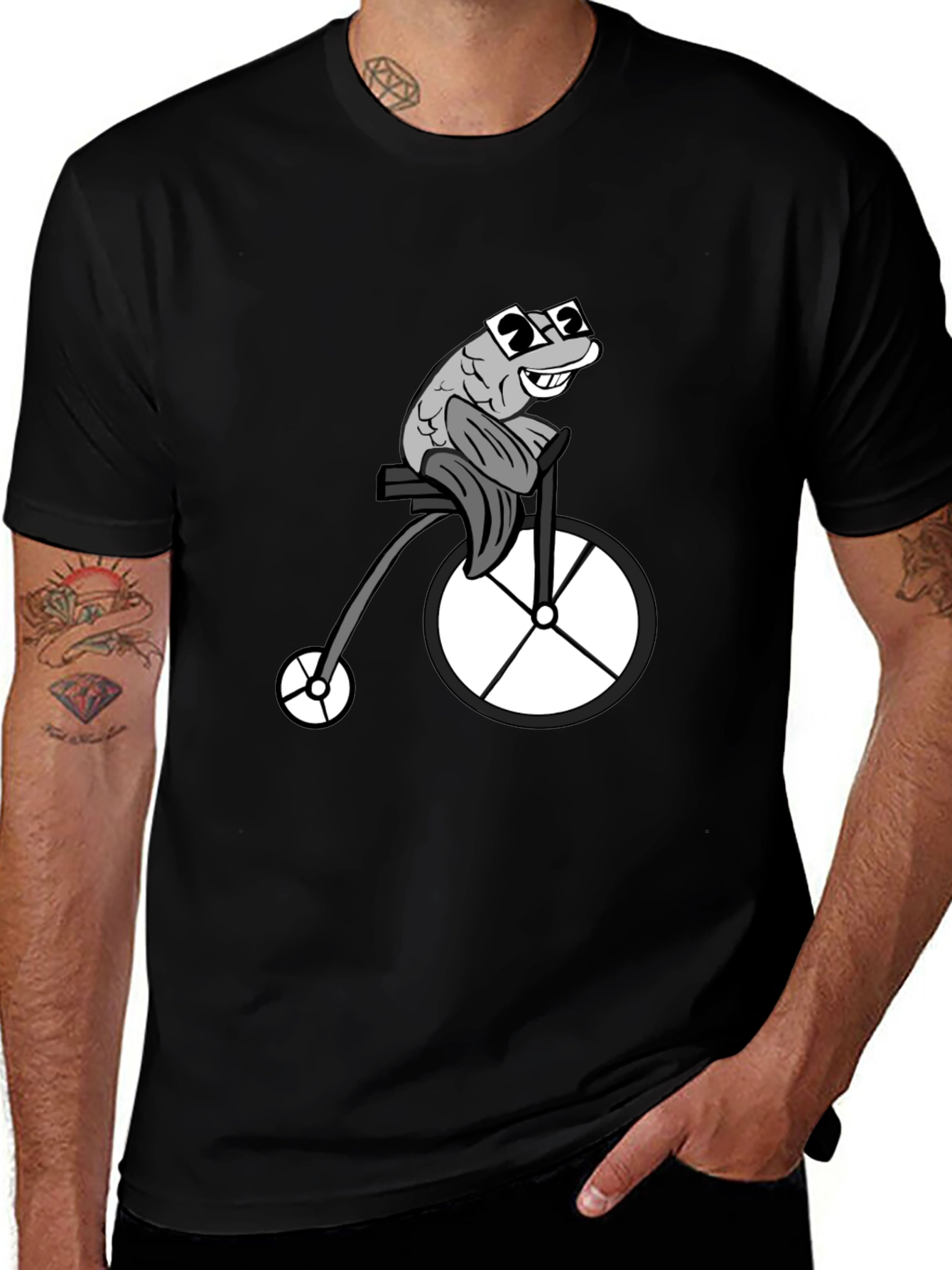 Variant 14 of Funny Fish on a Bike Graphic T-Shirt - Black