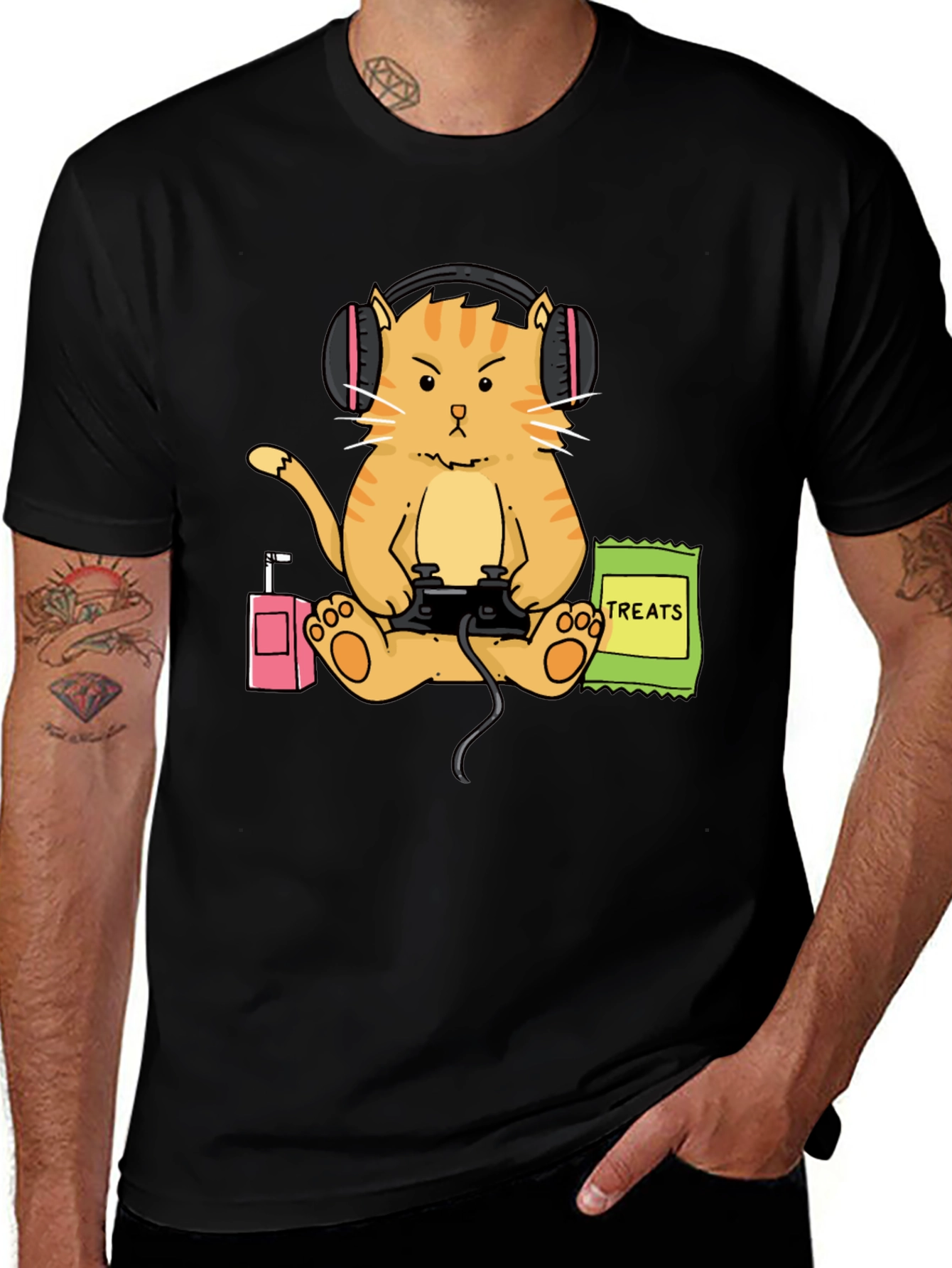 Variant 12 of Gamer Cat T-Shirt - Treats and Tunes!