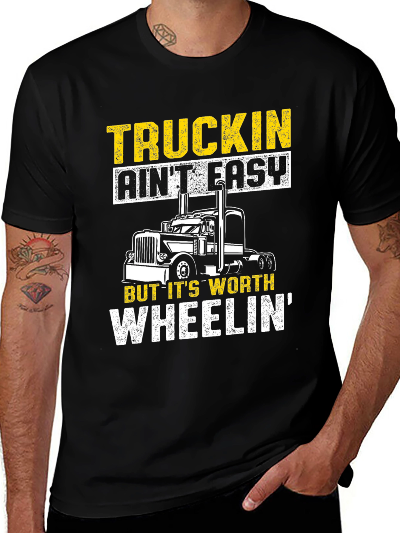 Variant 25 of Truckin' Ain't Easy Black Graphic T-Shirt