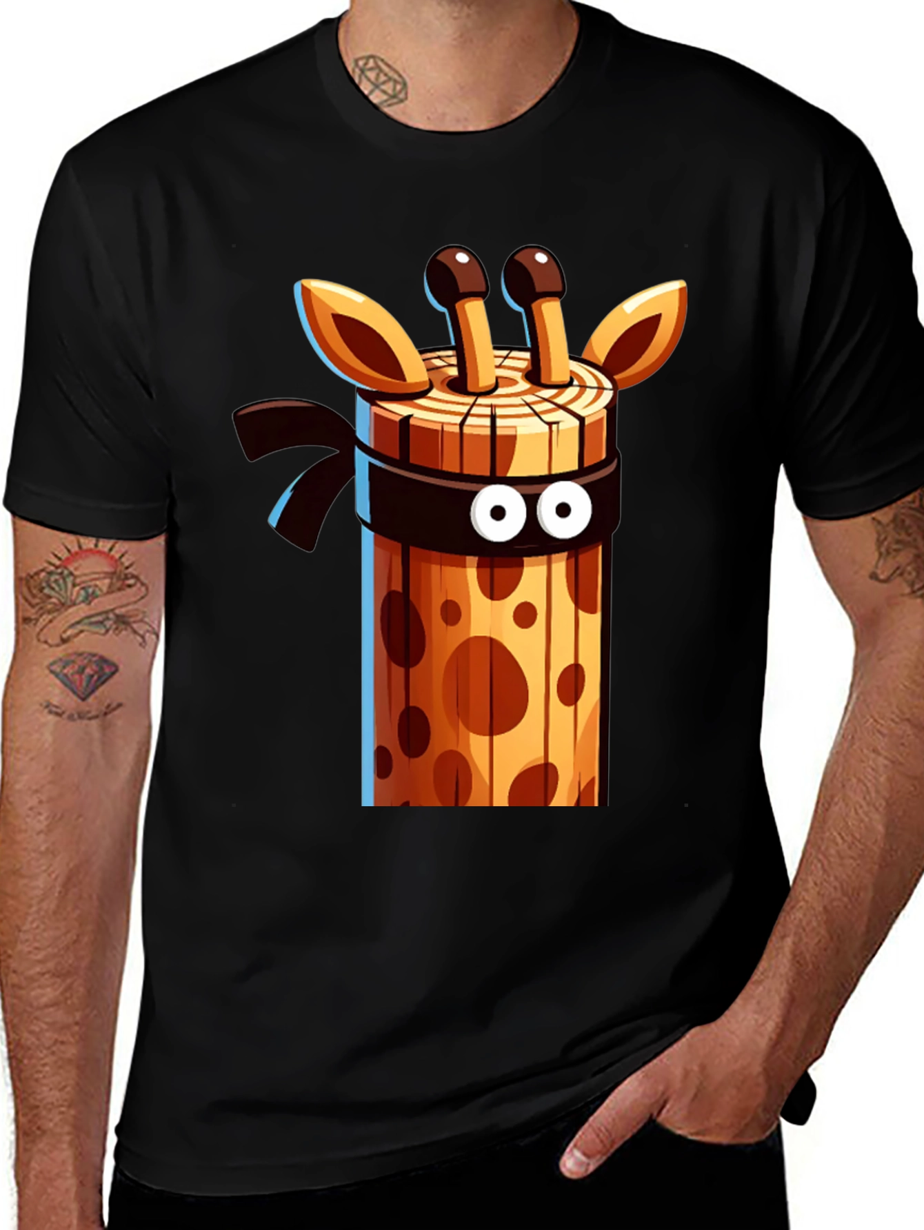 Variant 15 of Ninja Giraffe Wooden Style Graphic Tee