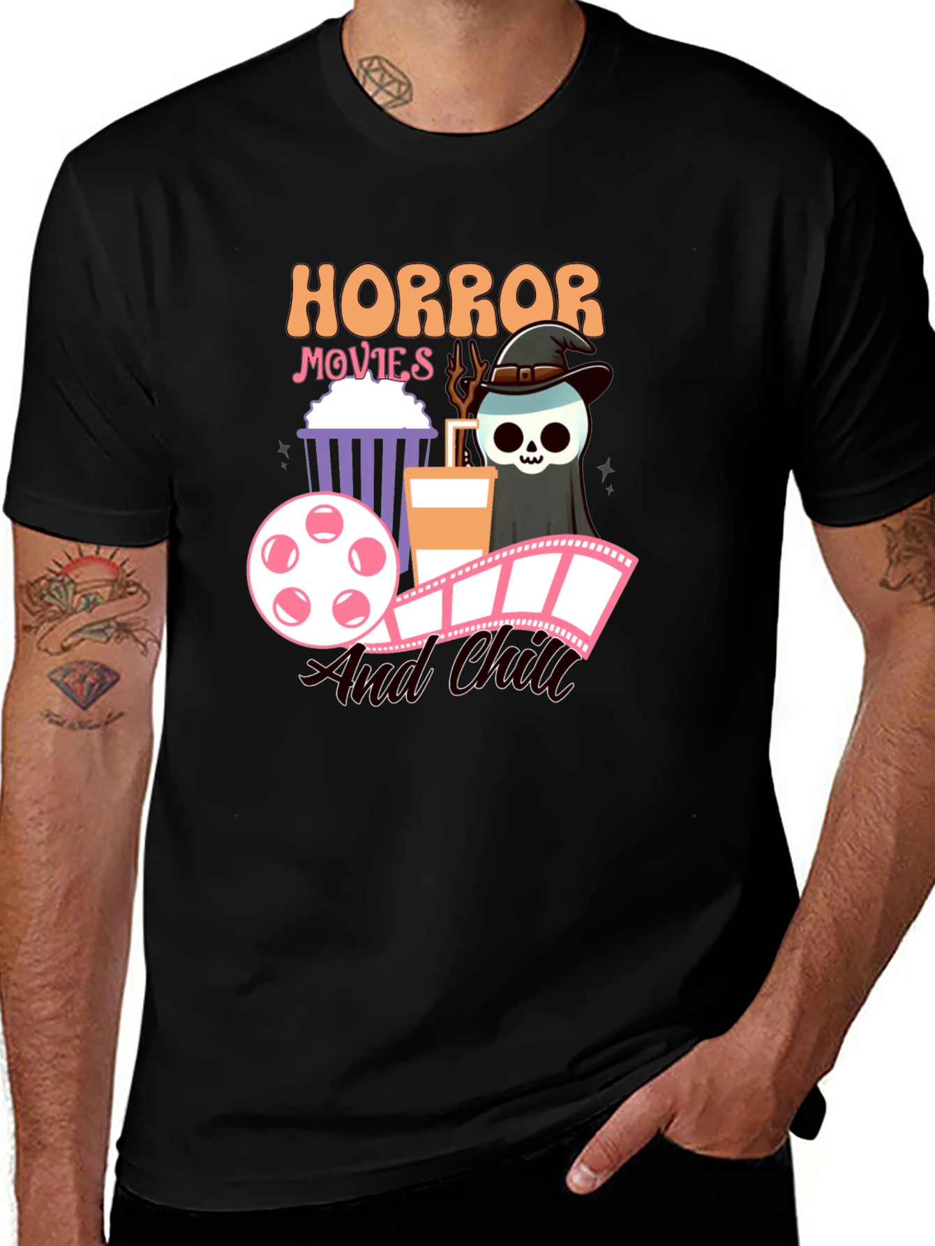 Variant 8 of Horror Movie and Chill Black T-Shirt