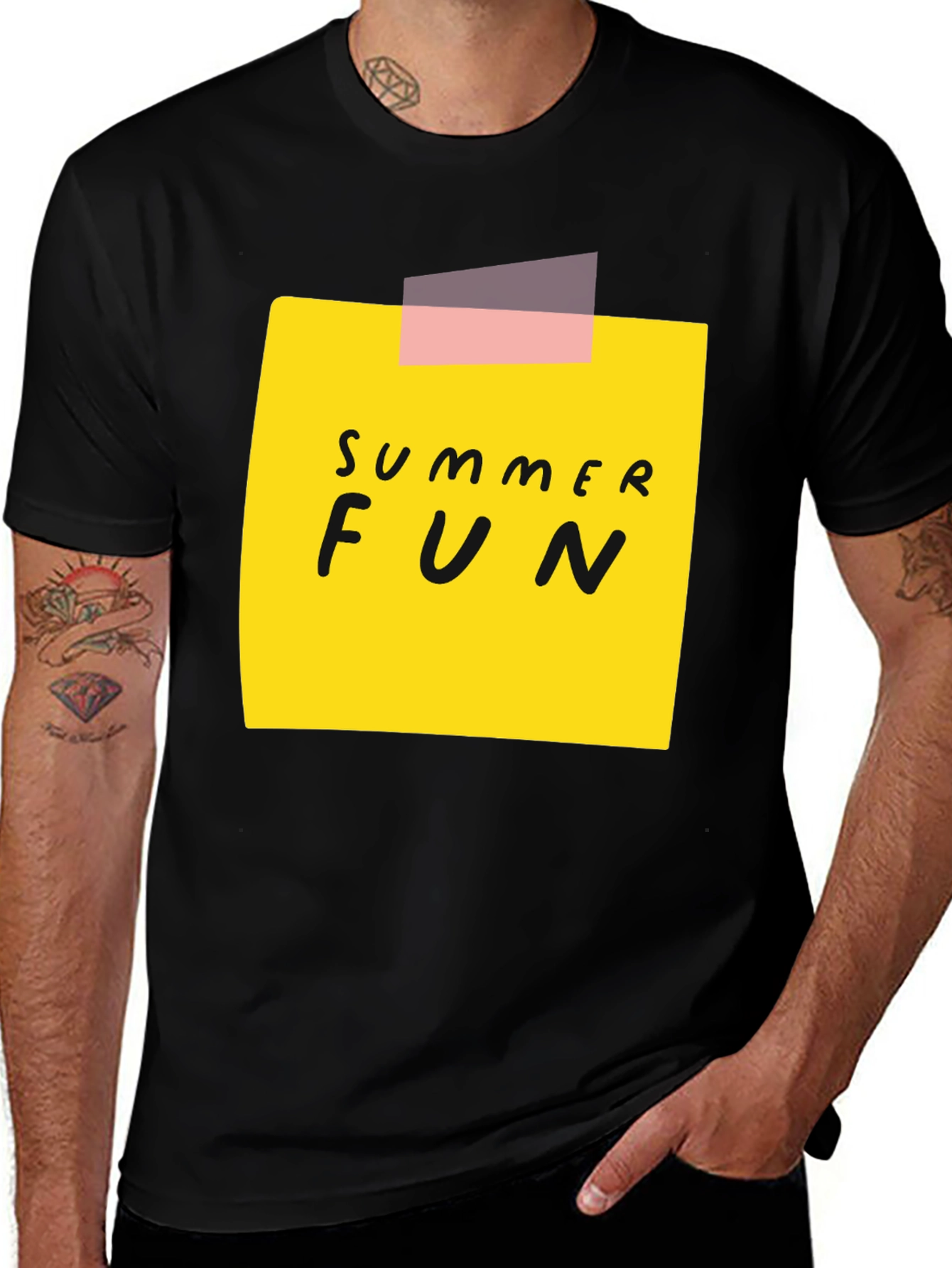 Variant 17 of Summer Fun Graphic Tee - Black Crew Neck T-Shirt